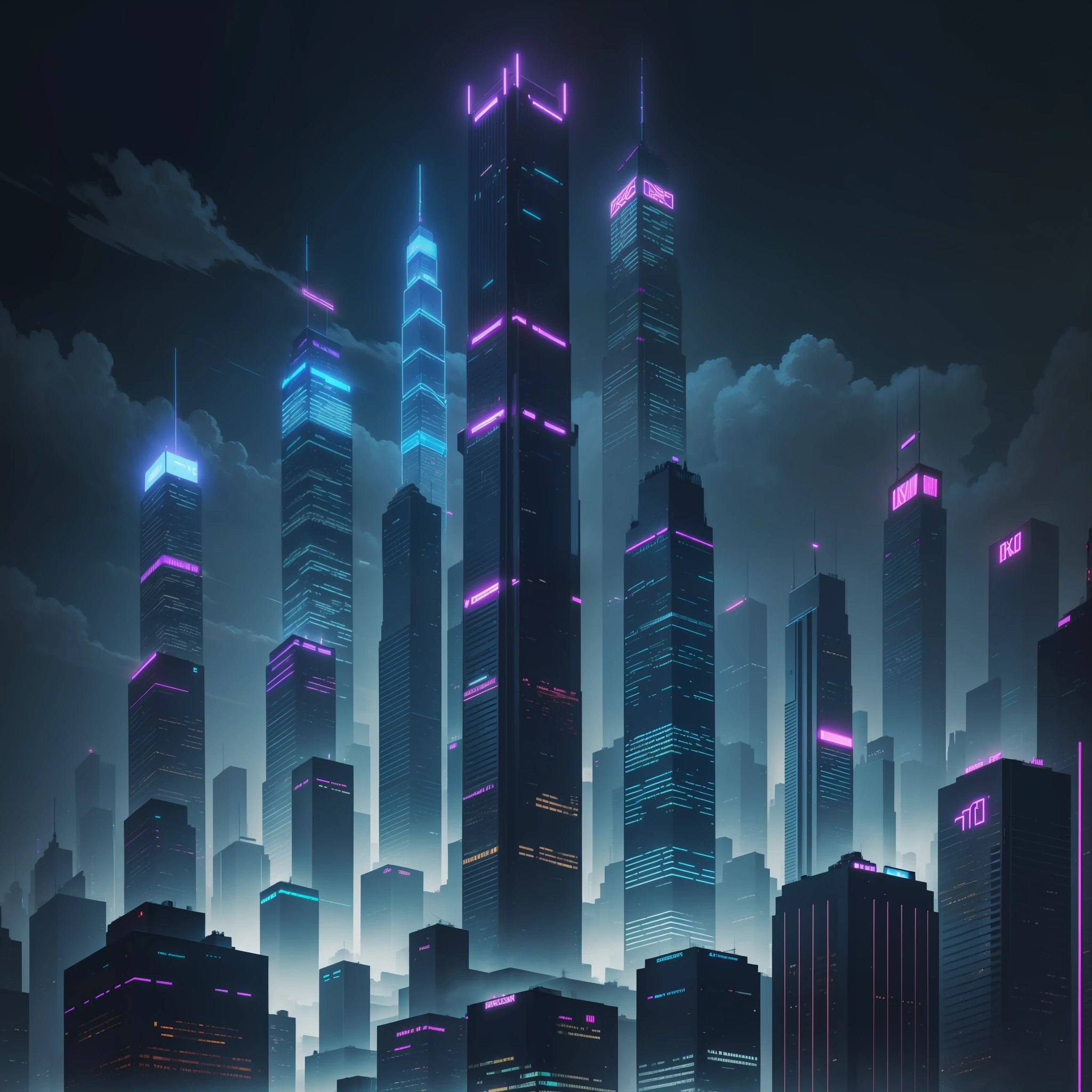 Skyscrapers Night View Neon Cyberpunk Top Quality Masterpiece