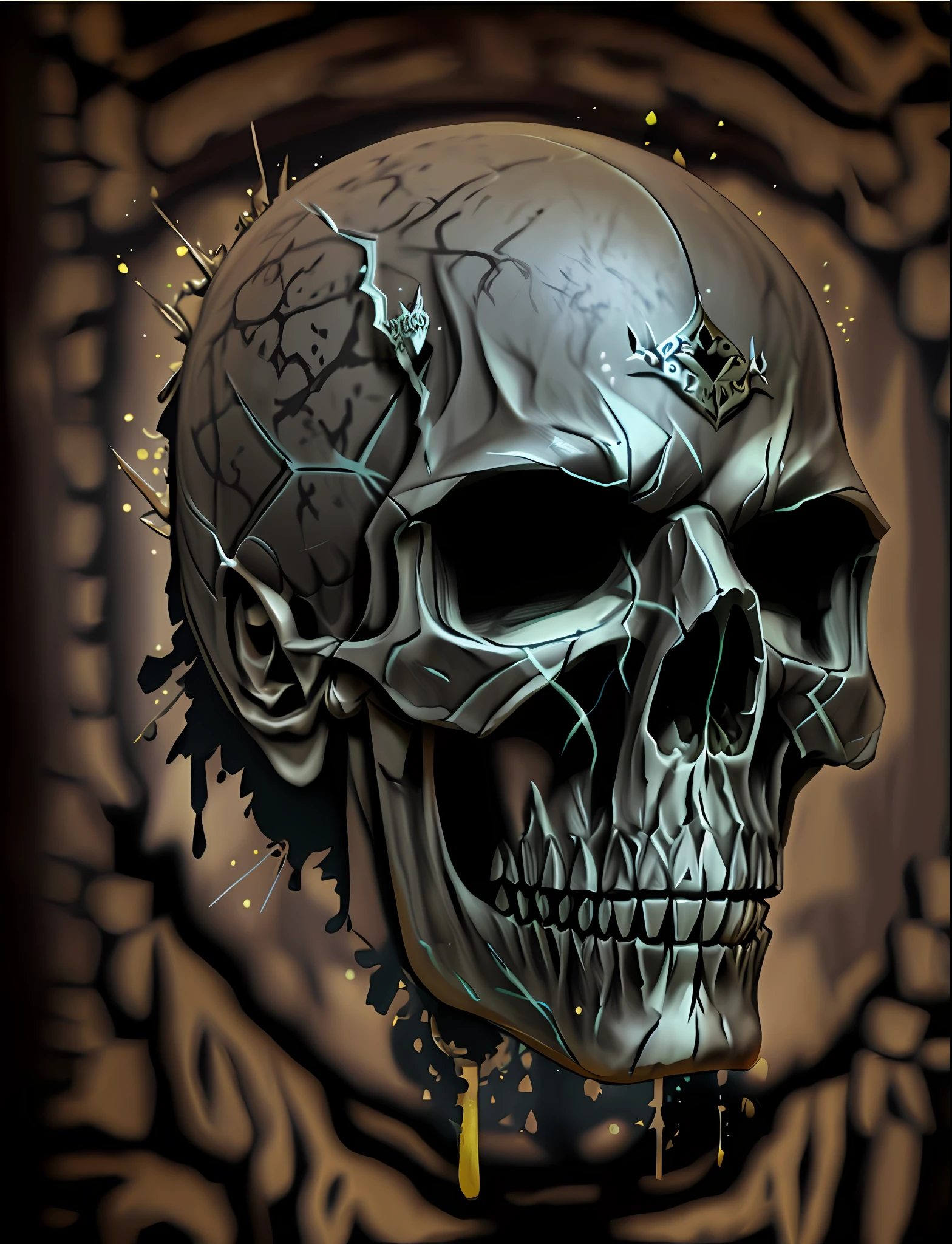 skull with a crown on it's forehead and a crown on its forehead, skull like, fantasy skull, skull paint, skull head, ((skull)), skull, death skull, 3 d design for tattoo, morphing skulls, skull face, skullish, 4k detailed digital art, 4 k highly detailed art, sacred skull, skull design for a rock band