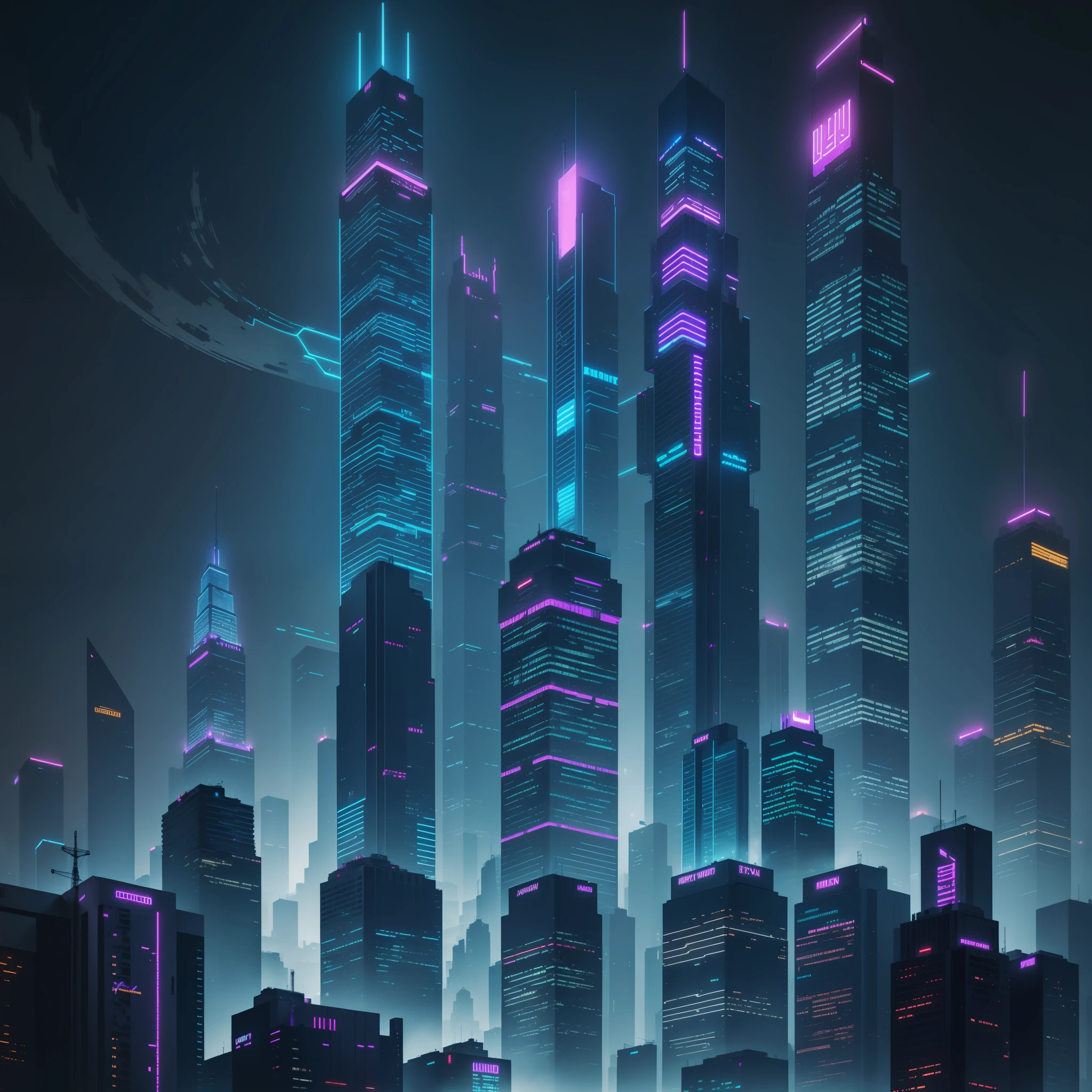 Skyscrapers Night View Neon Cyberpunk Top Quality Masterpiece