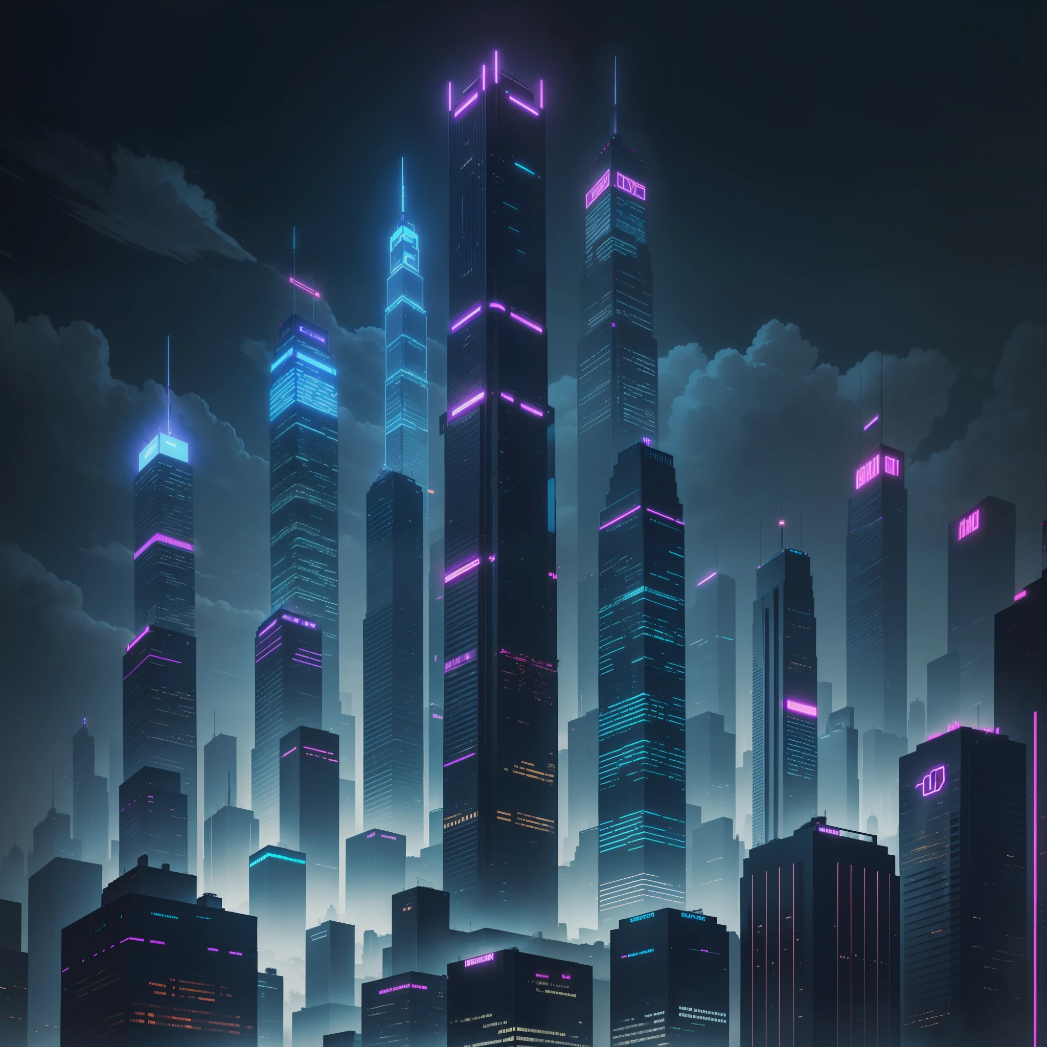 Skyscrapers Night View Neon Cyberpunk Top Quality Masterpiece