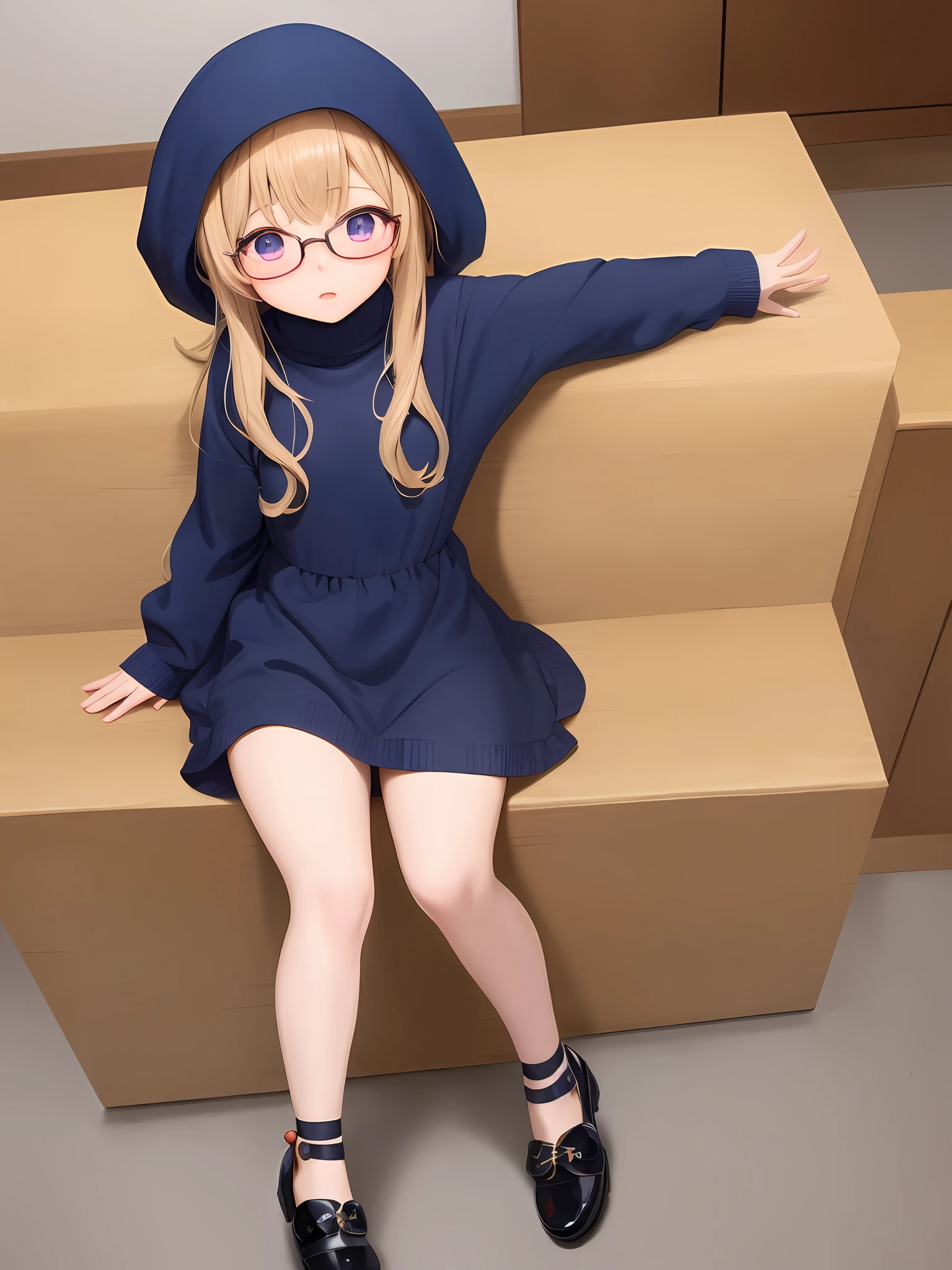 anime visual of a cute girl, small curvy loli, portrait of lolita, loli in dress, small loli girl, portrait of an anime girl, portrait of cute anime girl, anime moe artstyle, Modern Hijab, MagijMix V5, Oversized Sweater LoRA, Strahovski Embeddings, Glasses LoRA, A pair of ggx heels LoRA, Hires Fix - Upscaler 4X Real-Esrgan. Gabe, fix finger, purple-dark blue eyes