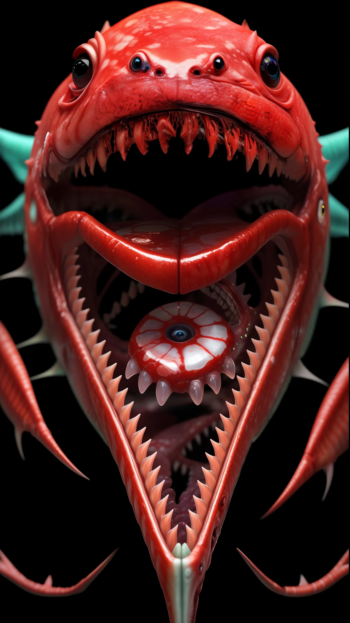 Top quality, ultra high resolution, (photorealistic: 1.4), without humans,
Complex_LA style, disgusting body horror zombie fish, wide-eyed, copious blood, mouth drooling, drooling on the ground, degrees of freedom, high resolution, detail, complex