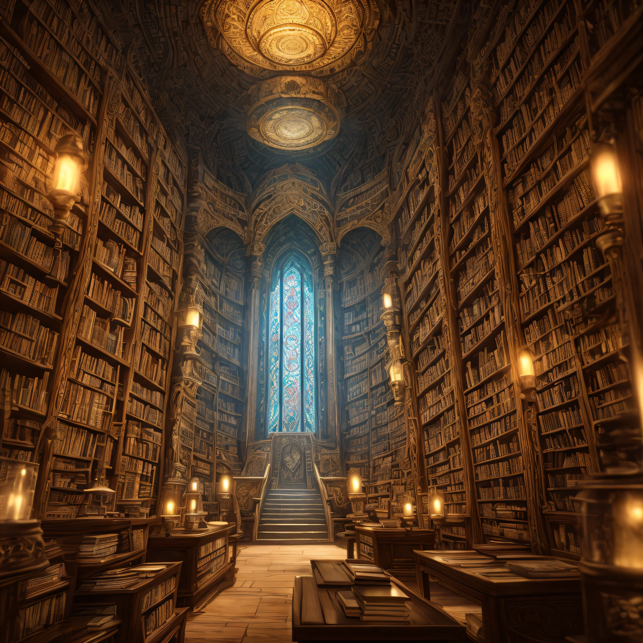 A bookshelf filled with ancient books lined with intricate carvings containing forgotten incantations and enchantments, evokes a sense of wonder and curiosity, dramatic lighting from unknown sources, fantasy, intricate details, good anatomy, perfectly drawn, crazy detail, 4k, cinematic 4d rendering, surrealism,line painting, magic, art station trend, color fragmentation, titanium, cinematic lighting, realistic lighting, low angle, cinema4d rendering, highly detailed, ultra-realistic, film photography, ultra-realistic, Verbose, alternative