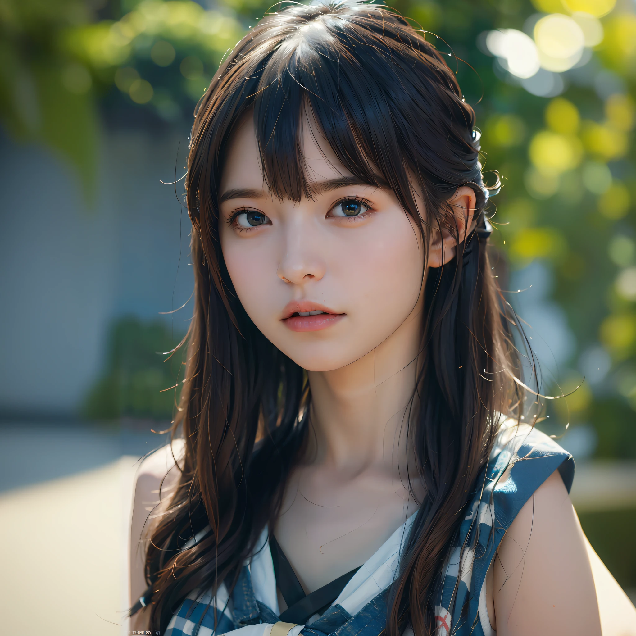 arafed asian woman with long hair and a blue and white dress, soft portrait shot 8 k, girl cute-fine-face, beautiful japanese girls face, kawaii realistic portrait, portrait of a japanese , beautiful portrait image, cute natural anime face, portrait cute-fine-face, close up of a young anime girl, beautiful anime portrait