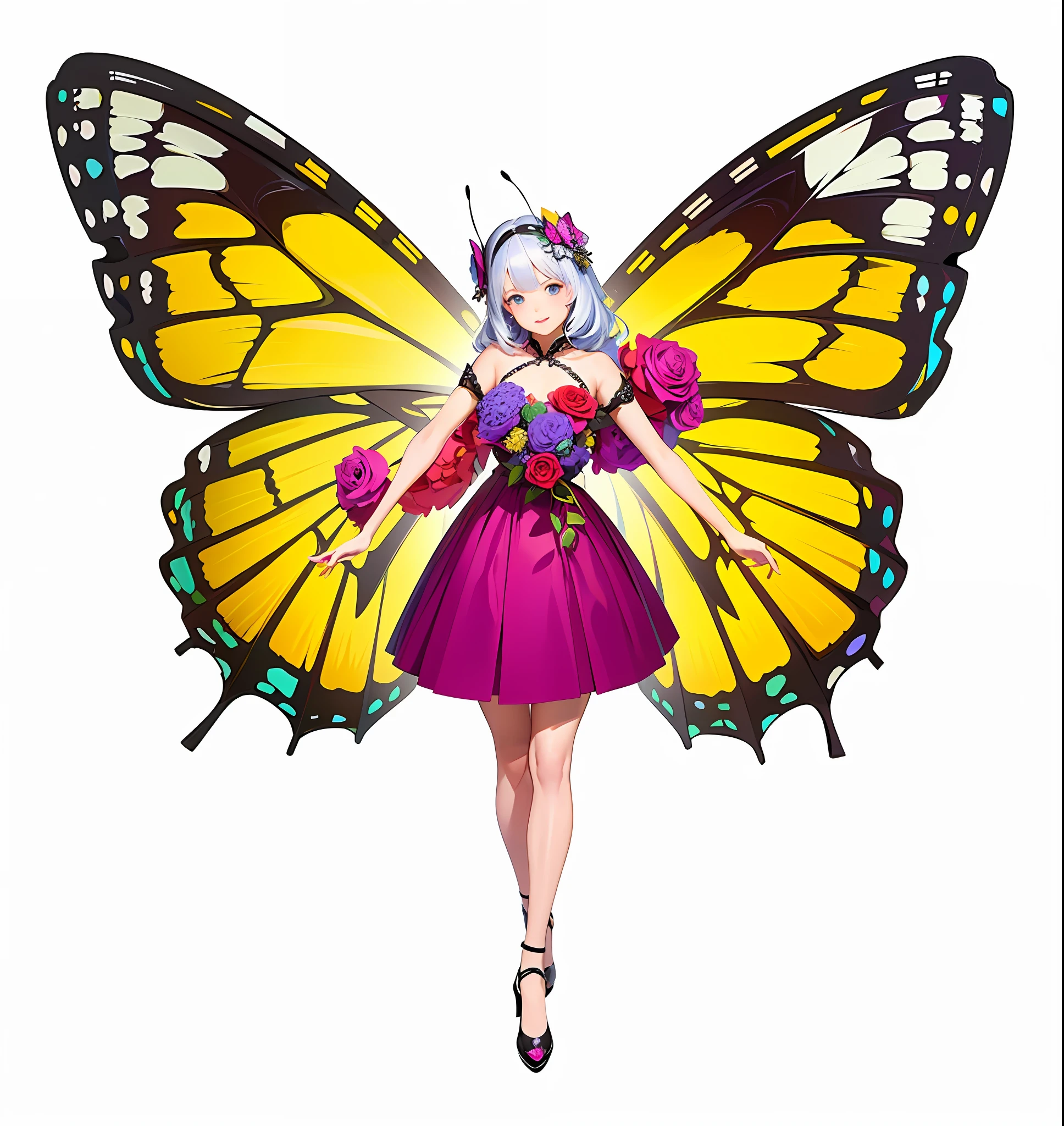 (super detailed background, detailed background), absurd, high resolution, super detailed, extremely detailed, 1girl, butterfly fairy, (bouquet: 1.3), (zentangle: 1.2), (geometry: 1.2), (color),