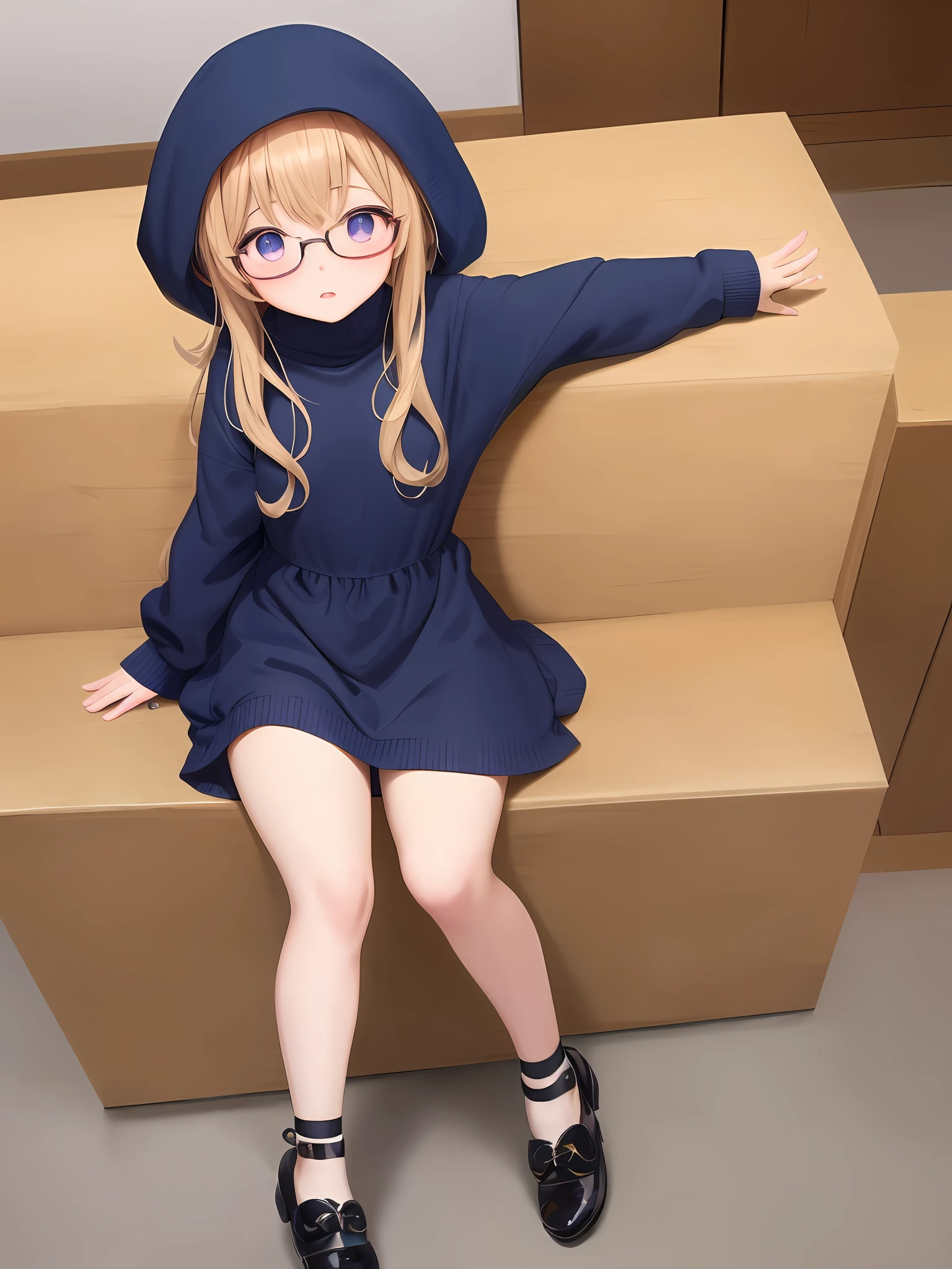 anime visual of a cute girl, small curvy , portrait of loliloli in s, small loli girl, pait of an anime girl, portrait of cute anime girl, anime moe artstyle, Modern Hijab, MagijMix V5, Oversized Sweater LoRA, Strahovski Embeddings, Glasses LoRA, A pair of ggx heels LoRA, Hires Fix - Upscaler 4X Real-Esrgan. Gabe, fix finger, purple-dark blue eyes
