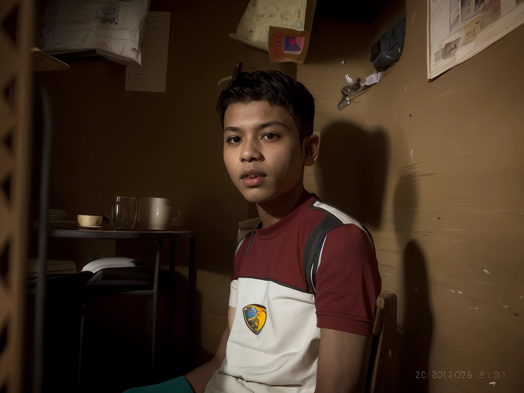 there is a young boy sitting in a chair in a room, taken with sony alpha 9, he is about 2 0 years old, he is about 20 years old, very very low quality picture, young boy, portait image, taken with the best dlsr camera, he is about 2 5 years old, ayan nag, jayison devadas