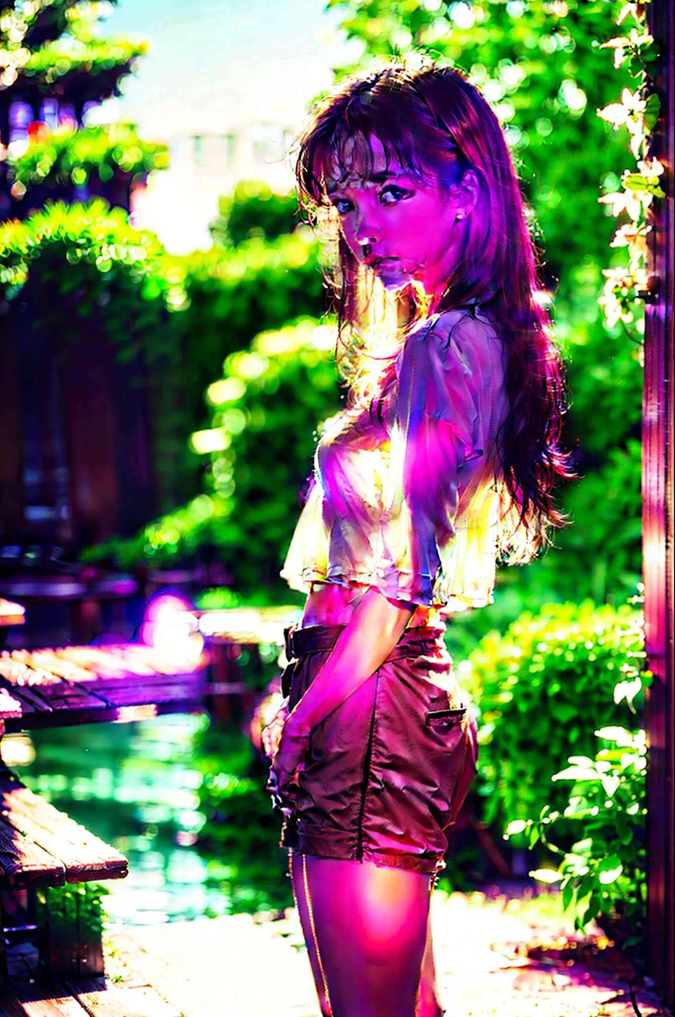 (masterpiece), realistic, HDR, highly detailed, 8k, original photo,
Ambient light occlusion, natural, harmonious composition, warm colors, fine art photography, best quality, full body portrait, delicate face, 18-year-old girl, slim figure, small bust, white transparent top, waist open pink shorts, gymnasium scene, standing tall