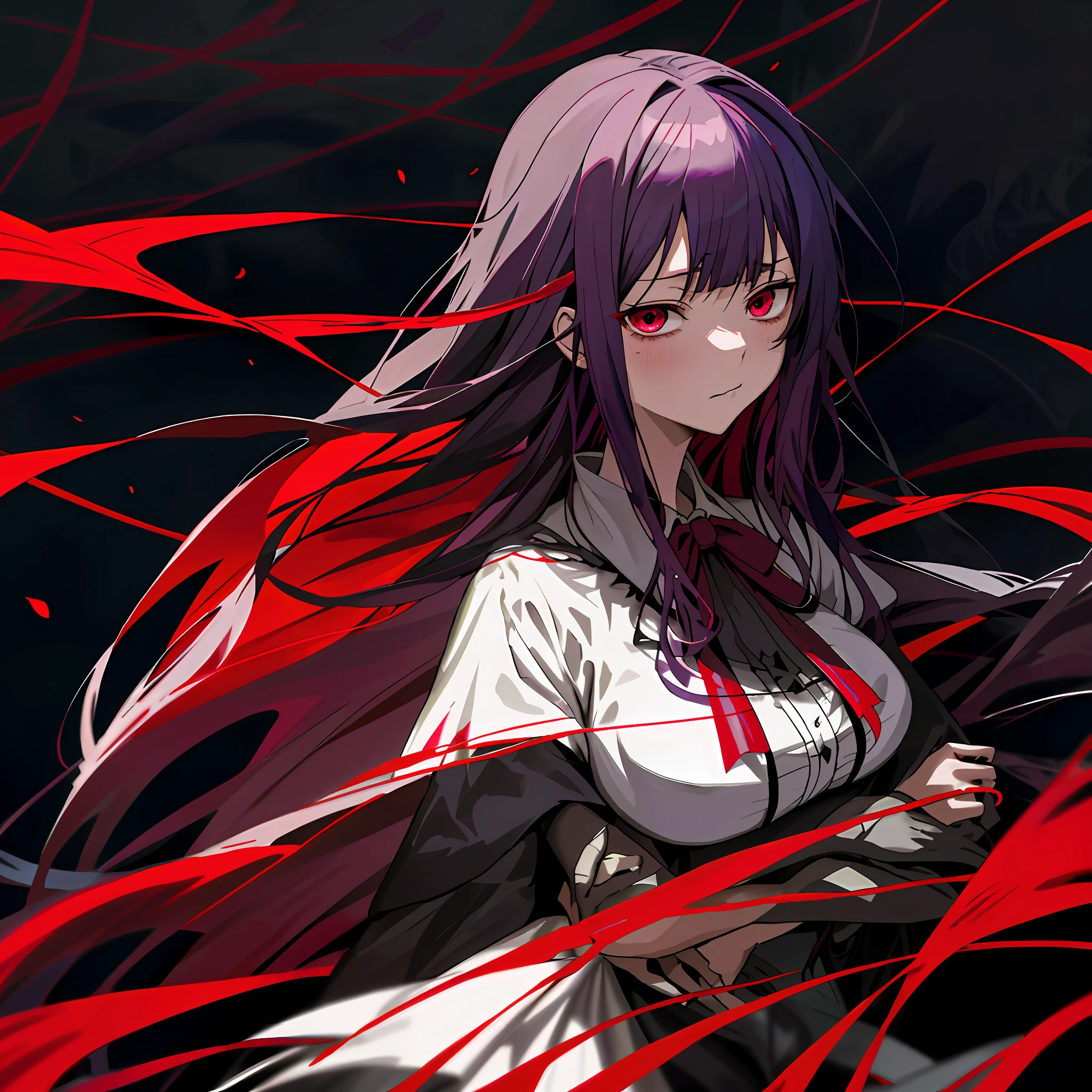 Anime style - Shalltear characters derived from Marin Kitagawa fanart, Yandere Grimdark Gapmoe temperament, long bow tie hair, hands hugging chest, full of cuteness, Incomplexate's Yandere and Shingei's creative style characteristics, in line with manga character characteristics, zero zen portrait style presentation.