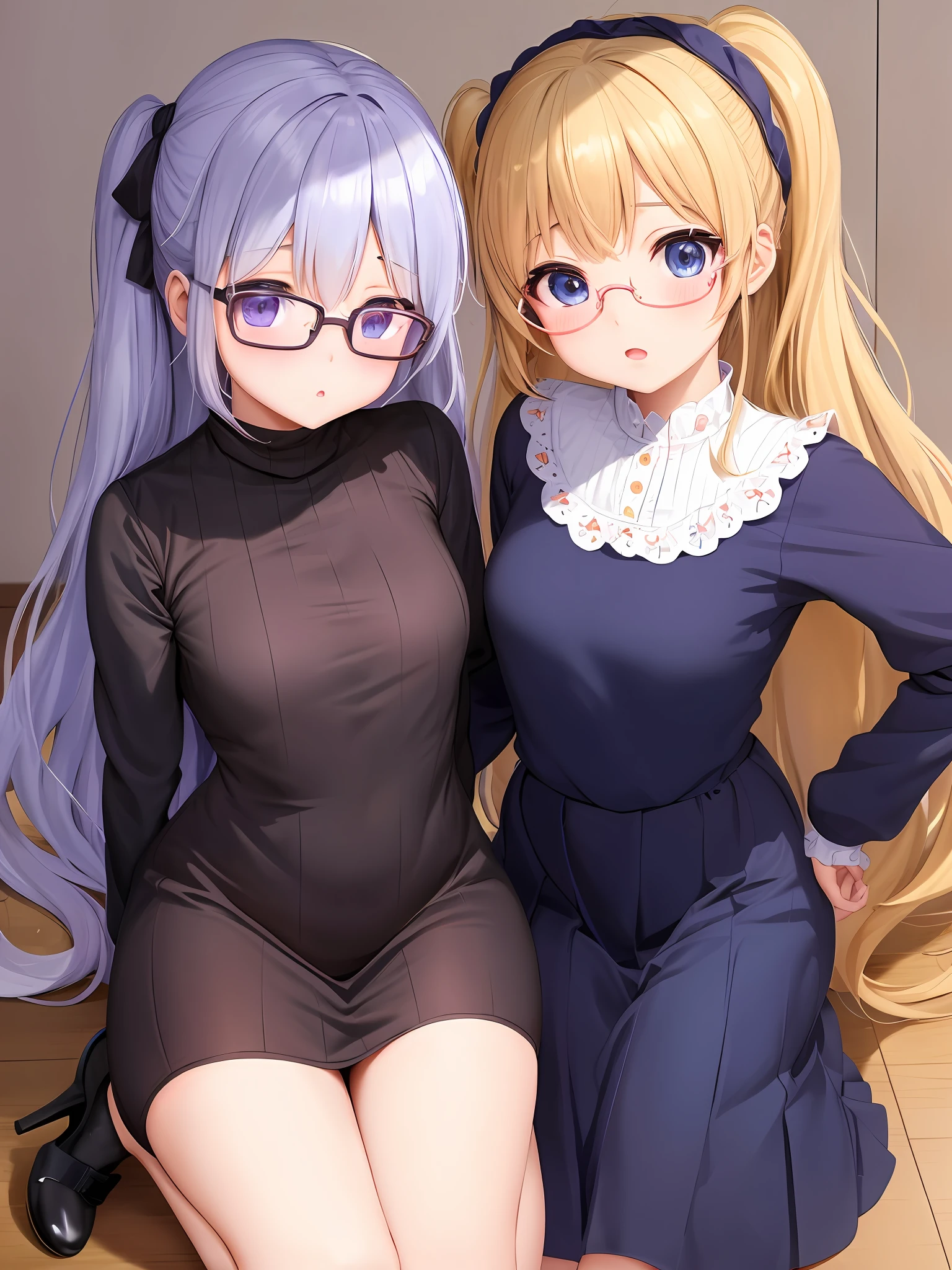 anime visual of a cute girl, small curvy loli, portrait of lolita, loli in dress, small loli girl, portrait of an anime girl, portrait of cute anime girl, anime moe artstyle, Modern Hijab, MagijMix V5, Oversized Sweater LoRA, Strahovski Embeddings, Glasses LoRA, A pair of ggx heels LoRA, Hires Fix - Upscaler 4X Real-Esrgan. Gabe, purple-dark blue eyes