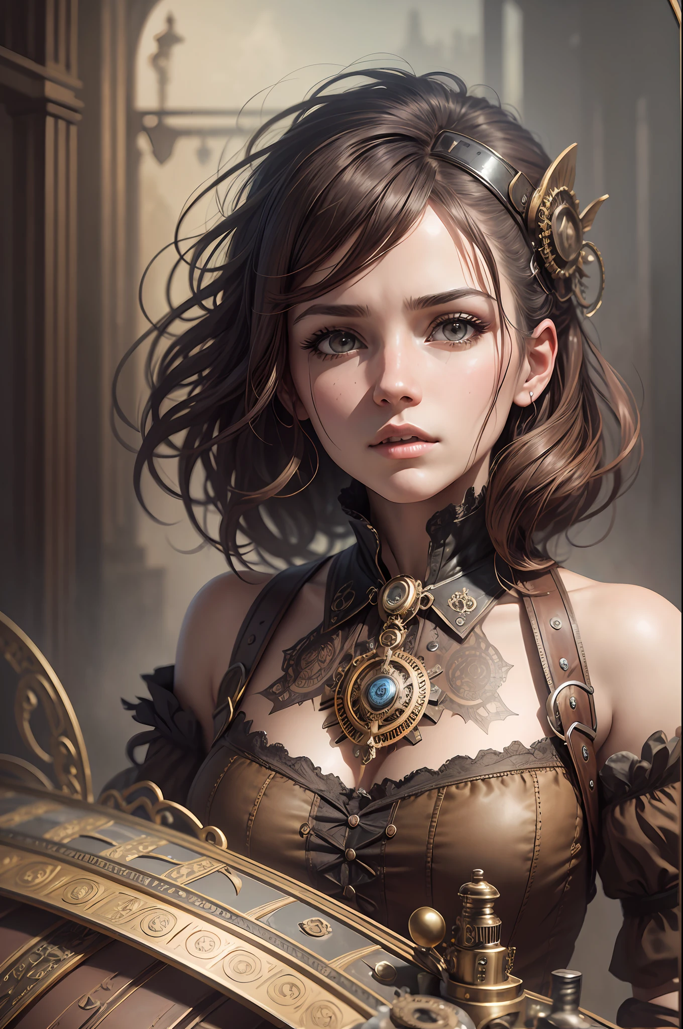 Steampunk style, ultra realistic photo, short shot, intricate detailed illustration, best photo, "Fallen, stop blowing my mind" 8k