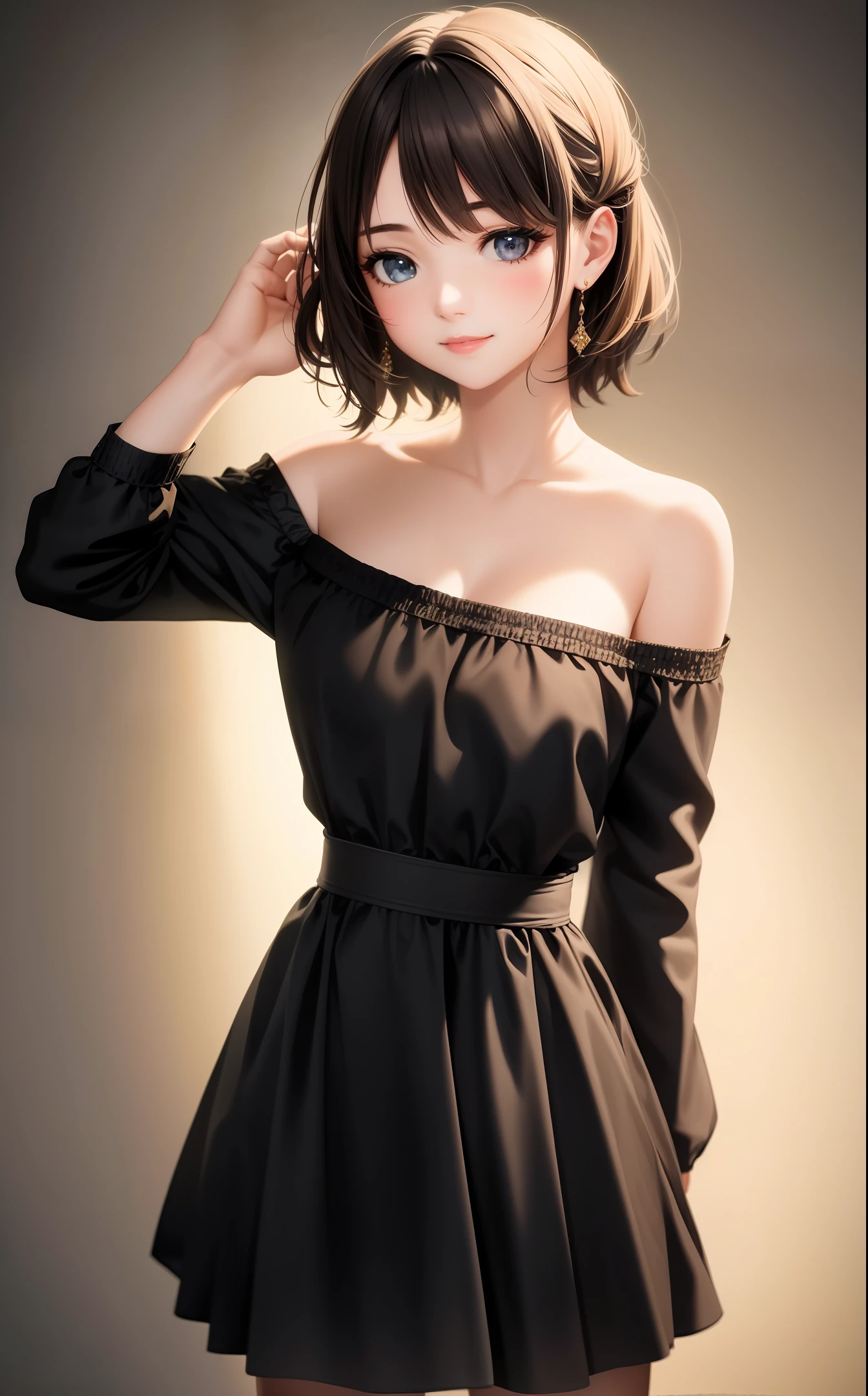 1girl, offshoulder, smile, cute, waist up, deep shadow, in the dark, low key
best quality, masterpiece, (photorealistic:1.4)