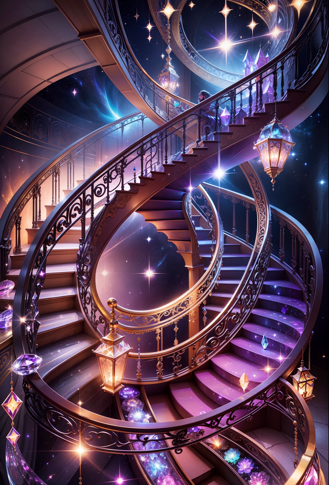 Crystal fantasy, close-up, crystal spiral staircase goes on endlessly, endless,
fantasy, galaxy, transparent,
sparkling, sparkling, wonderful, colorful,
Magical Photography, Dramatic Lighting, Photorealism, Ultra Detail, 4K, Depth of Field, High Resolution --auto --s2