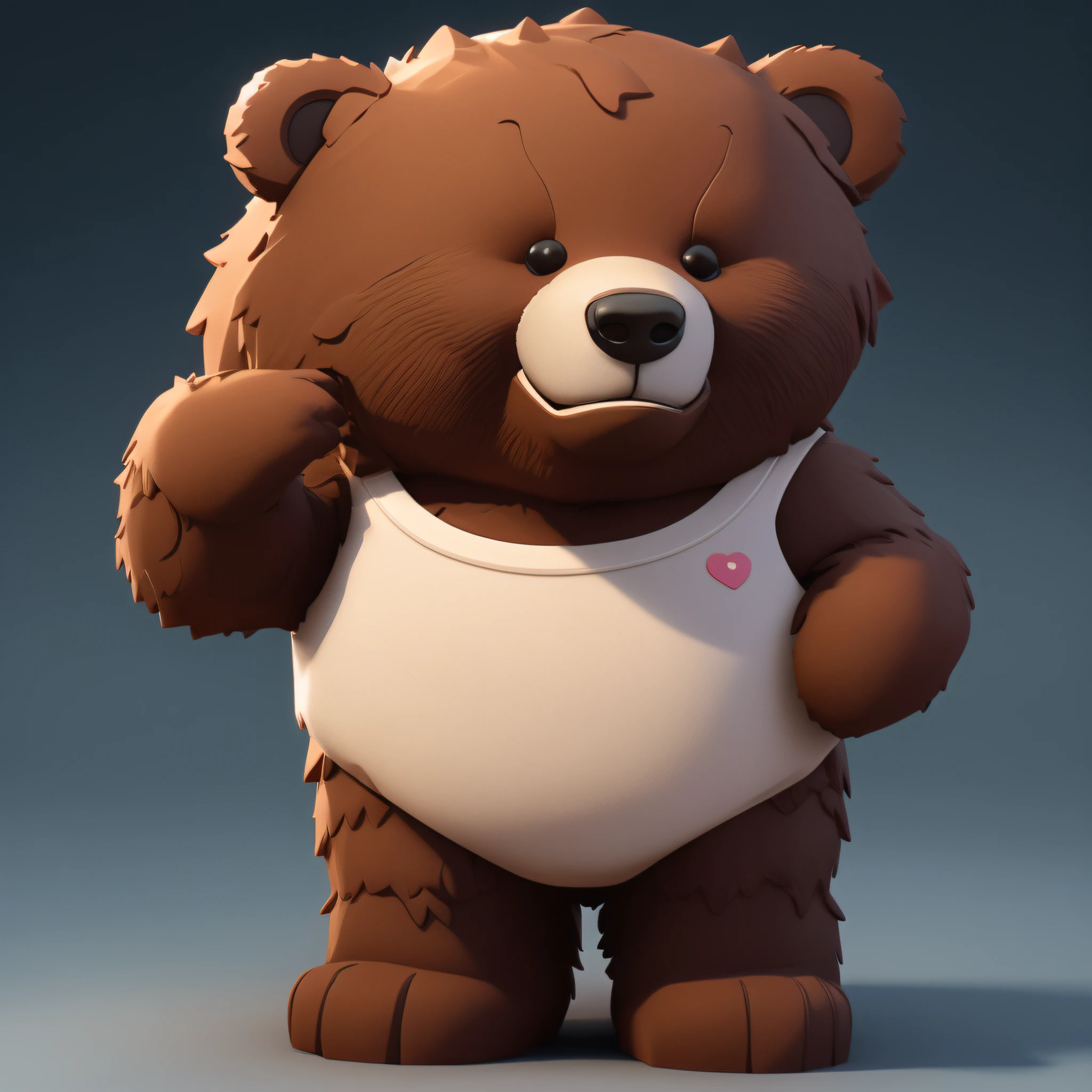 Delicate 3D PVC Tiny Cute Isometric Bear Emoji, Bear Solo, Soft Smooth Lighting, With Soft Pastel Colors, Icon Clay 3D Rendering, 120mm Lens, Blender 3D Rendering, Polycount Trend, Modular Constructivism, Brown Background, Physically Based Rendering, Center