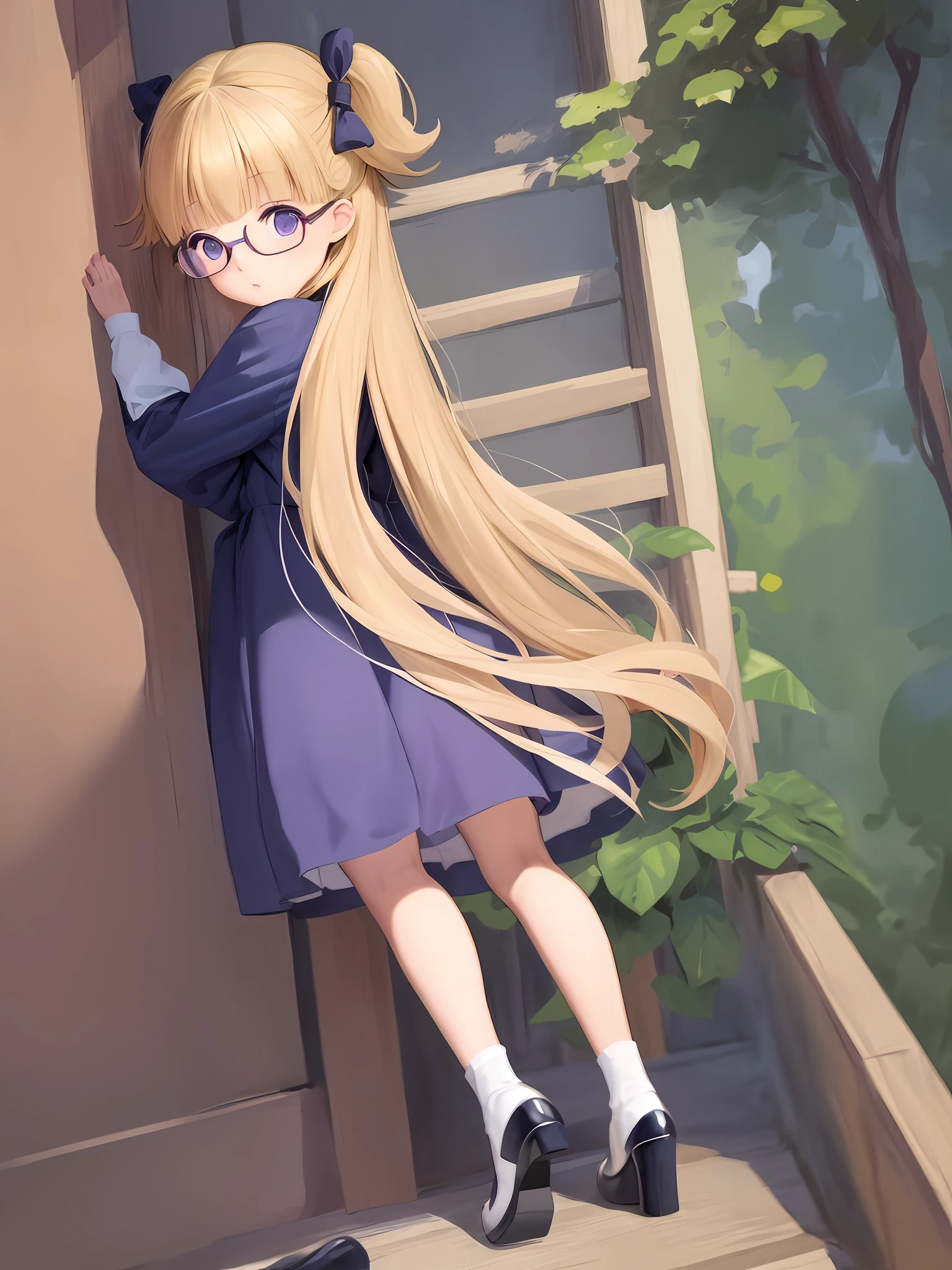 anime visual of a cute girl, ??????????? loli, portrait of lolita, loli in dress, small loli girl, portrait of an anime girl, portrait of cute anime girl, anime moe artstyle, Modern Hijab, MagijMix V5, Oversized Sweater LoRA, Strahovski Embeddings, Glasses LoRA, A pair of ggx heels LoRA, Hires Fix - Upscaler 4X Real-Esrgan. Solo, 1girl, Gabe, purple-dark blue eyes