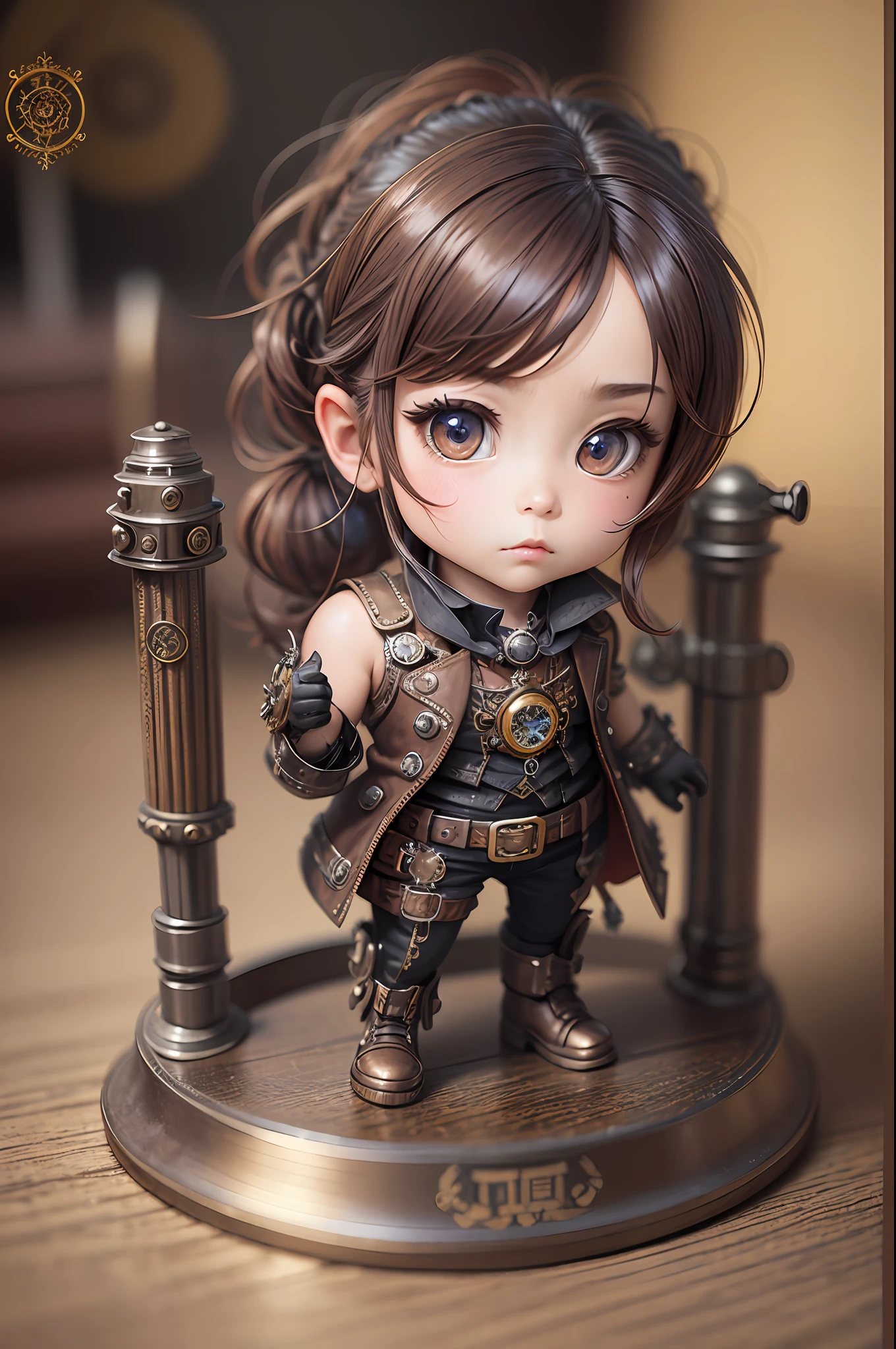 Steampunk style chibi model, ultra realistic photo, short shot, intricate detailed illustration, best photo, "Fallen, stop blowing my mind" 8k