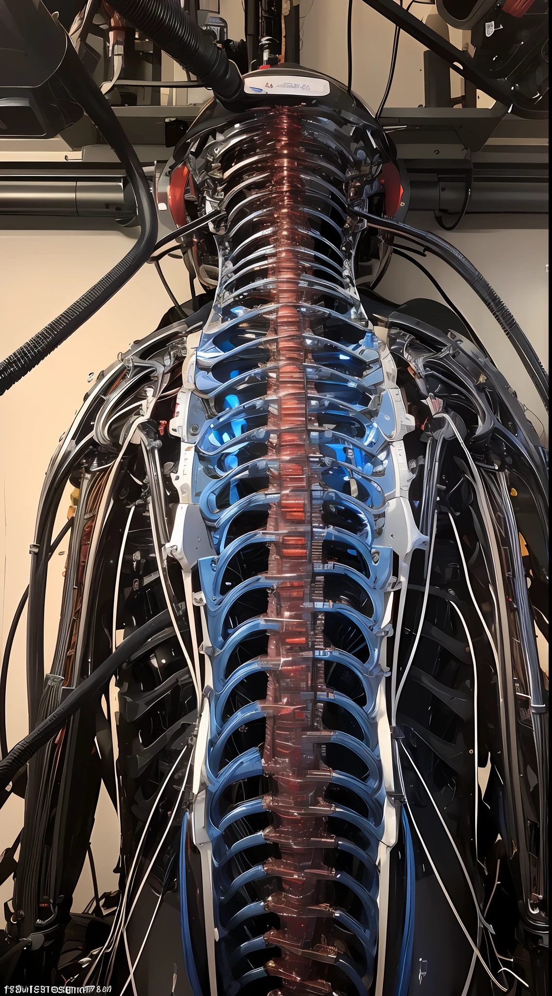 (((masterpiece))), ((best quality)), (ultra-detailed), (CG illustration), (an extremely devious and beautiful)), cinematic light, ((1 mechanical girl)), single, (machine-made joints: 1.4), ((mechanical limbs)), ( blood vessels attached to the tube), ((mechanical spine attached to the back)), ((mechanical cervical vertebrae attached to the neck), ((back to the viewer)), expressionless, (wires and cables attached to the head and body: 1.5), science fiction, apocalypse, ruins