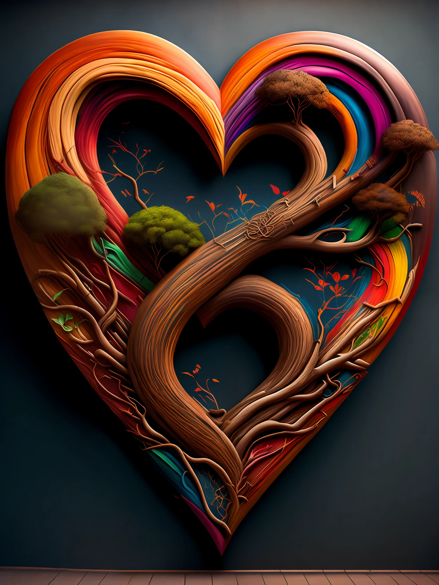the graffiti style of love that made from tree roots, ((soft colorful, rich colors,high detailed, masterpiece,natural lighting, high quality ,graffiti style))