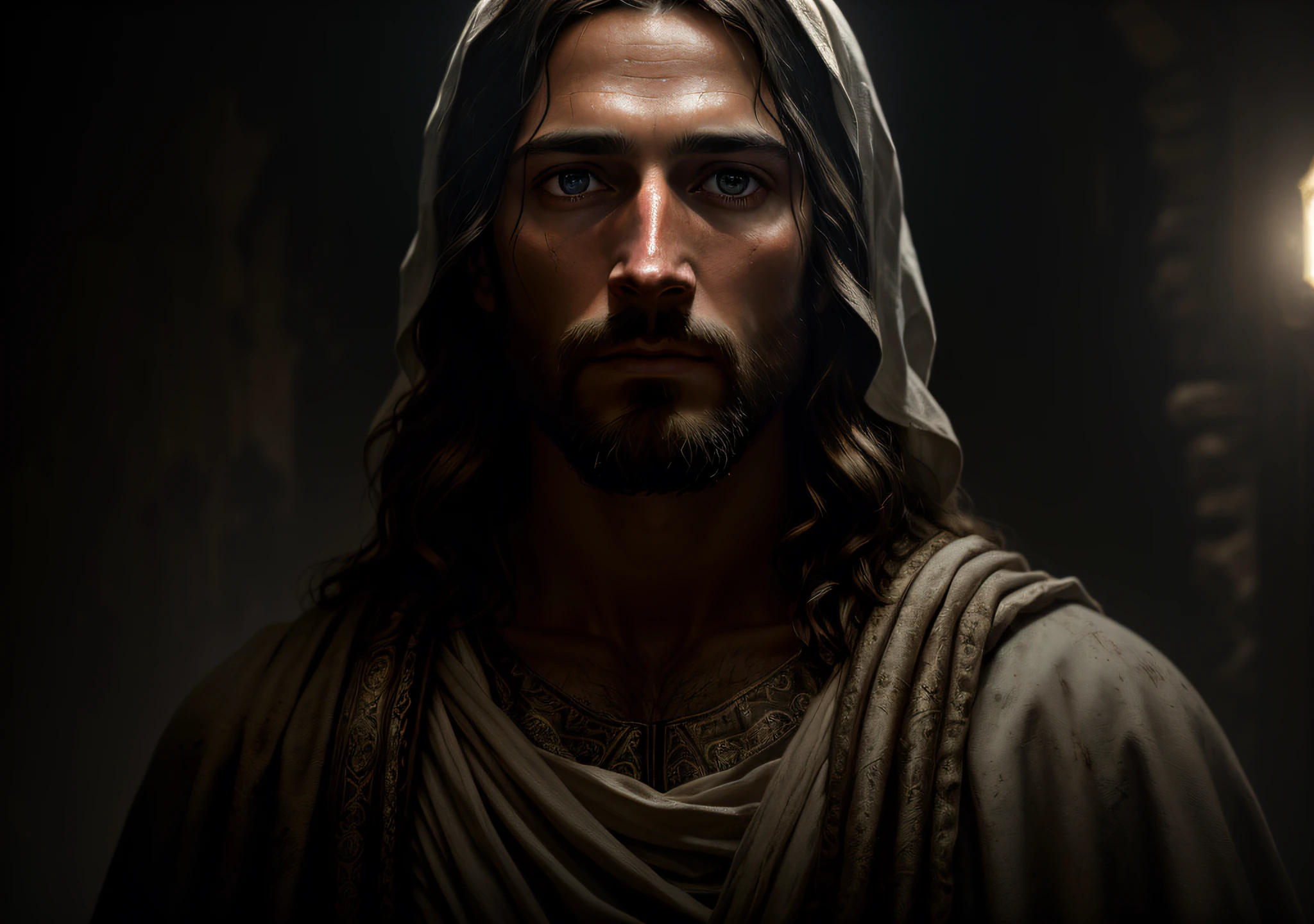 JESUS CHRIST DARK PHOTO: realistic epic, soft cinematic portrait, adobe lightroom, photographic lab, highly detailed, faded, (neutral colors: 1.2), (hdr: 1.4) , (soft colors:1.2), hyperdetailed, (artstation:1.4), cinematic, warm lights, dramatic light, (intricate details:1.1), complex background, (rutkowski:0.66), (blue and orange:0.4)