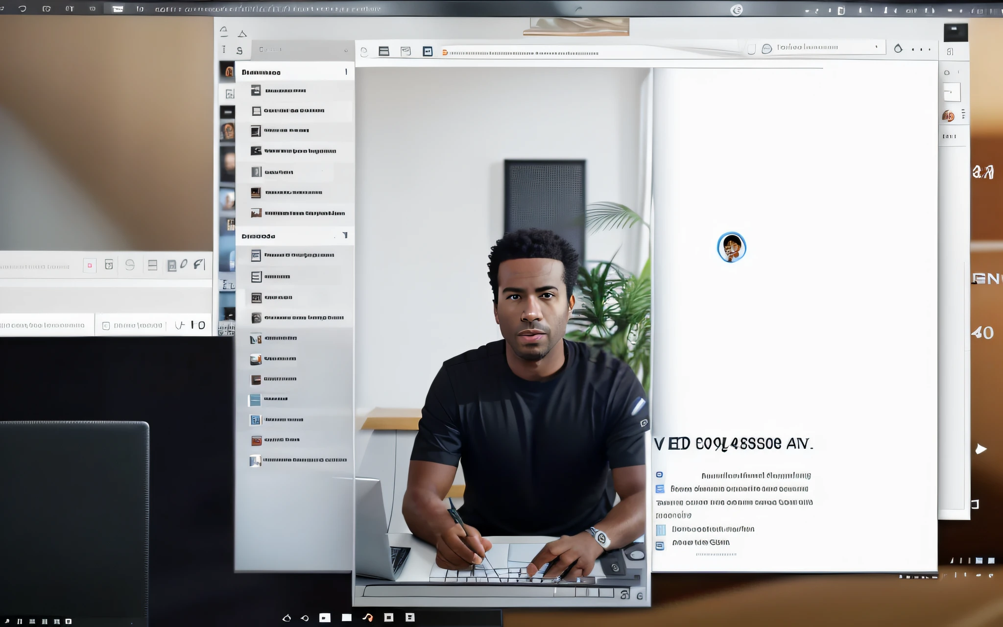 arafed image of a man in a black shirt sitting in front of a computer screen, webcam screenshot, youtube video screenshot, vlc screenshot, video still, webcam footage, low quality video, pc screen image, screencapture, 4 8 0 p, 480p, screen capture, screengrab, wide screenshot, low quality footage, digital screenshot