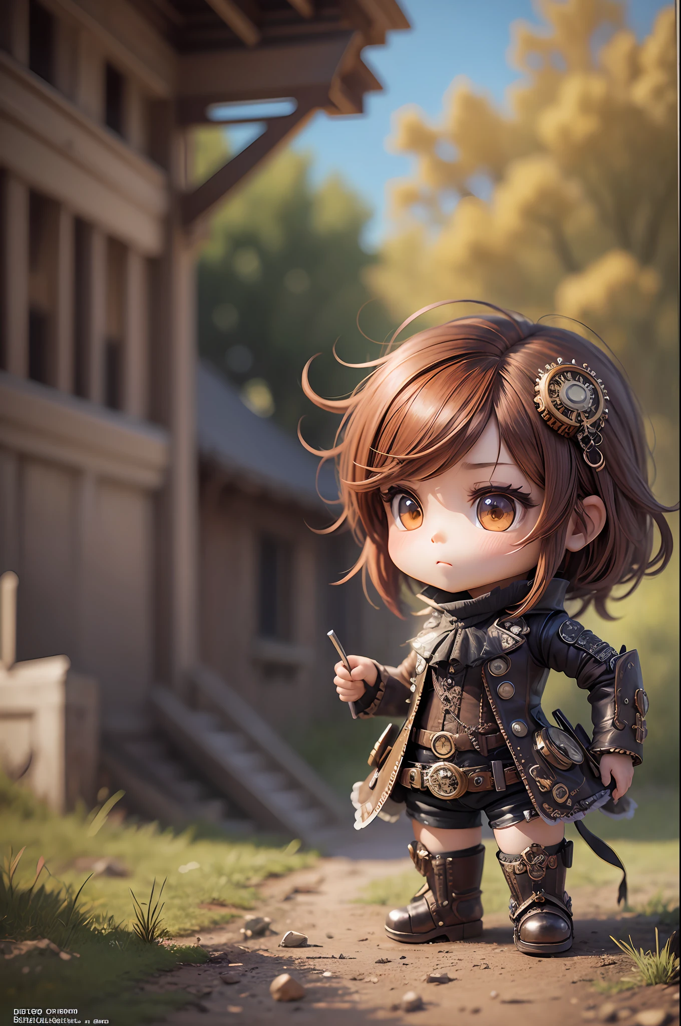 Steampunk style chibi model, ultra realistic photo, short shot, intricate detailed illustration, best photo, "Fallen, stop blowing my mind" 8k