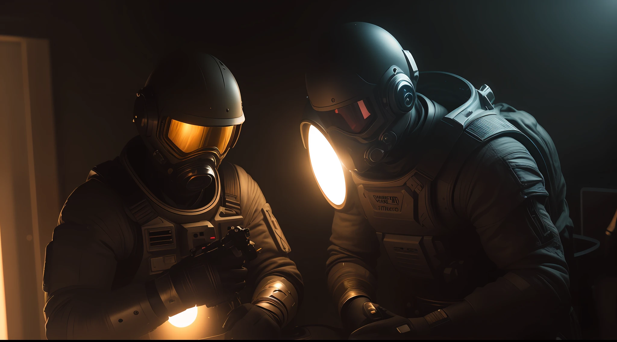 Armed male figure in a science fiction costume with led (astronaut), against the background planet mars, dawn, mask, science fiction visor, science fiction lens, science fiction respirator, bald head, plate armor, isolated armor, third-person view from above, many fine details in the style of 'chase' by gesaffelstein, photorealistic, cinematic lighting, dark atmosphere, volumetric lighting, action pose, epic scene, many fine details, film style, photography, natural textures, natural light, natural blur, photorealism, cinematic rendering, ray tracing, highest quality, highest detail, cinematic, blur effect, long exposure, 8K, Ultra-HD, natural lighting, moody lighting, cinematic lighting, hyper-realistic, vibrant, 8k, detailed, ultra detail, do not duplicate