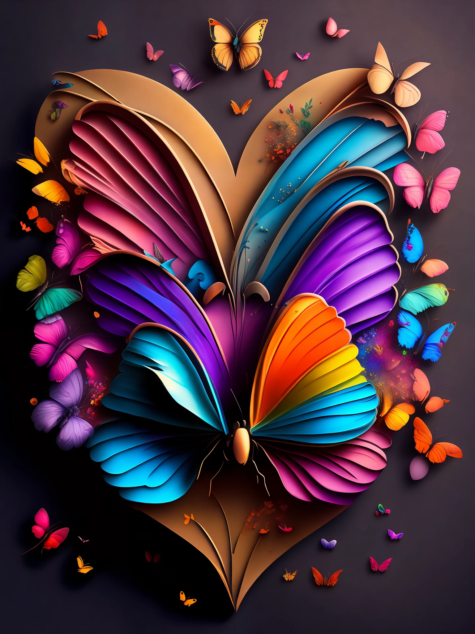 the graffiti style of love that made from tiny butterflies, ((soft colorful, rich colors,high detailed, masterpiece,natural lighting, high quality ,graffiti style))
