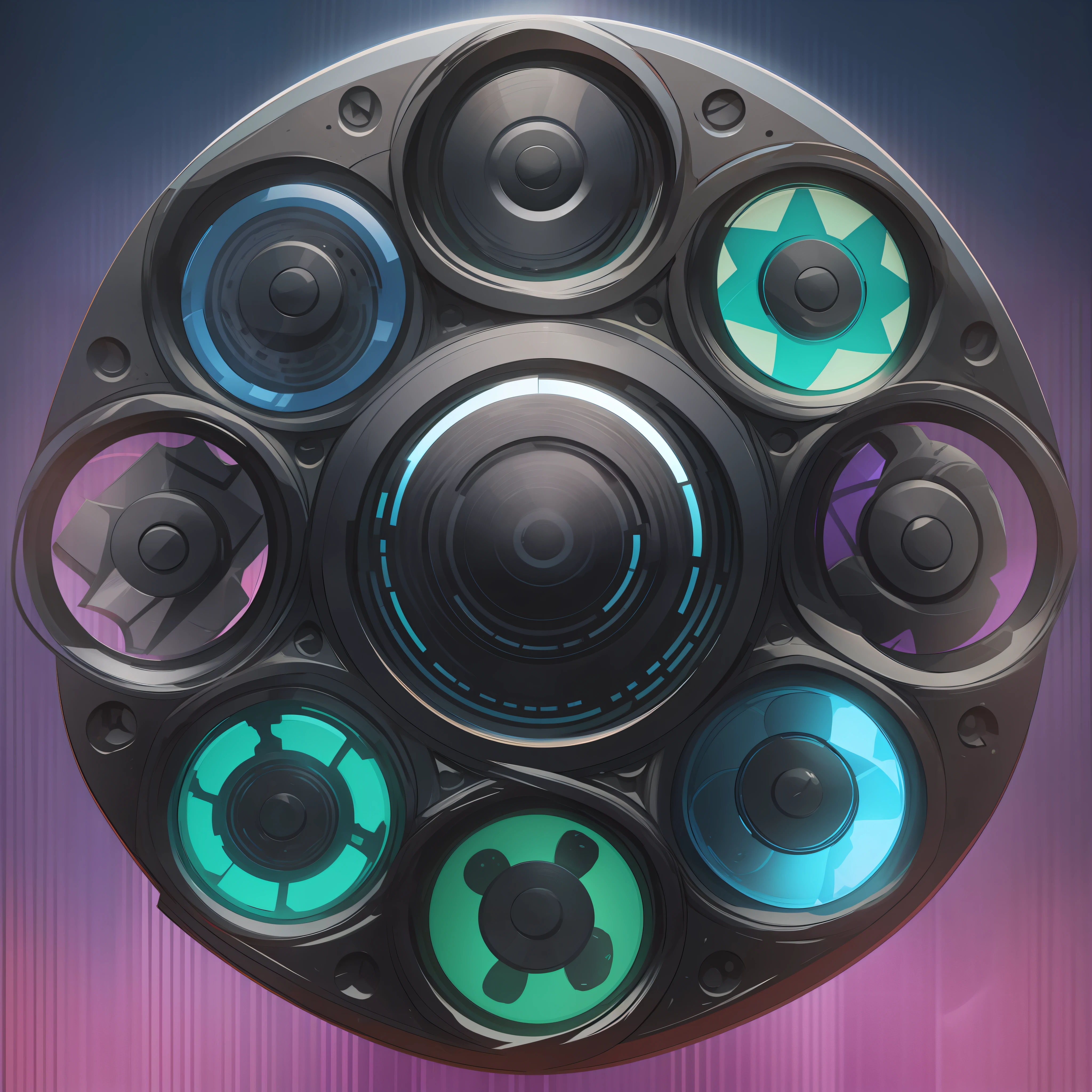 black background holographic robots in different colours in a circle