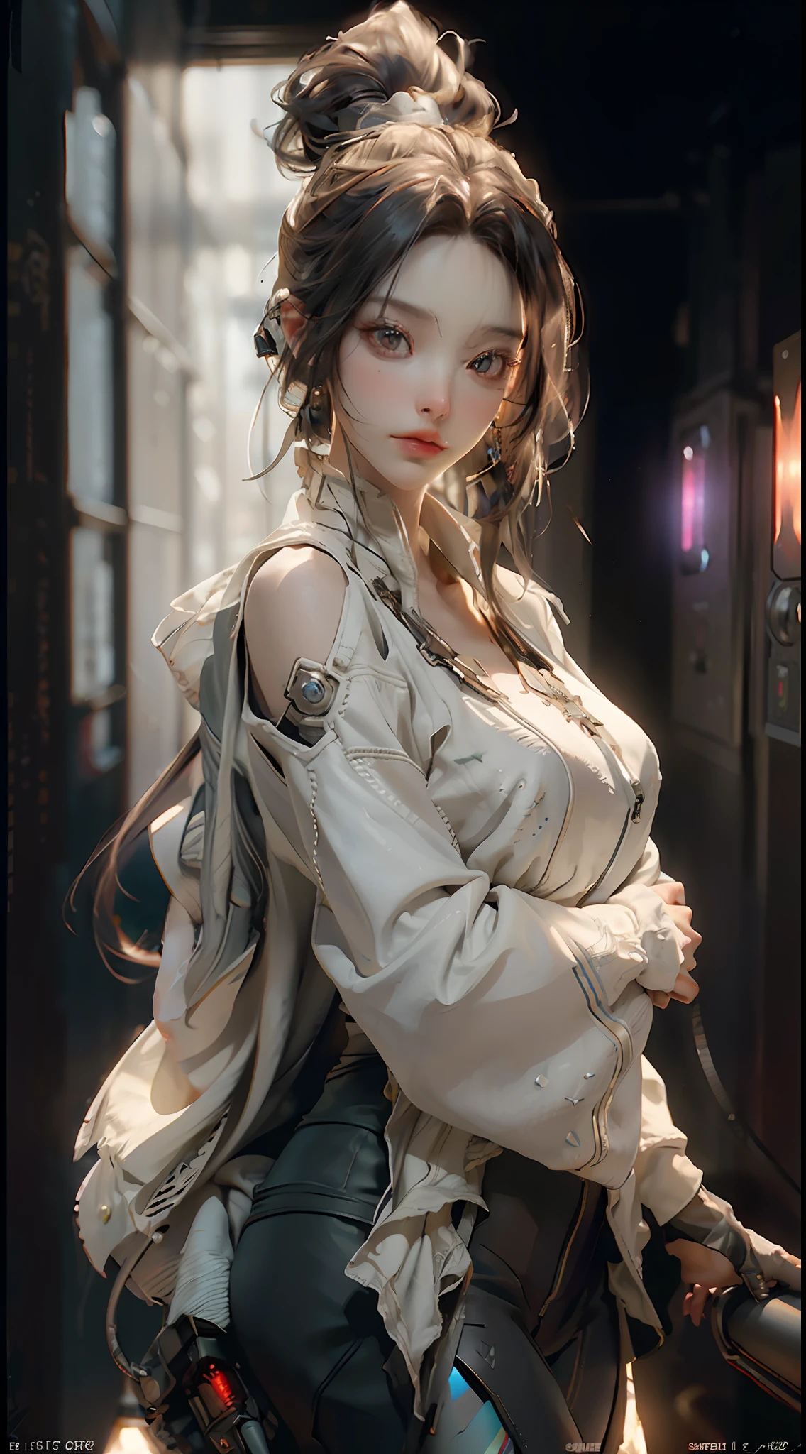 ((Best quality)), ((masterpiece)), (detailed:1.4), 3D, an image of a beautiful cyberpunk female,HDR (High Dynamic Range),Ray Tracing,NVIDIA RTX,Super-Resolution,Unreal 5,Subsurface tering,PBR Texturing,Post-processing,Anisotropic Filtering,Depth-of-field,Maximum clarity and sharpness,Multi-layered textures,Albedo and Specular maps,Surface shading,Accurate simulation of light-material intefect proportions,Octane Render,Two-tone lighting,Wide aperture,Low ISO,White balance,Rule of thirds,8K RAW,
