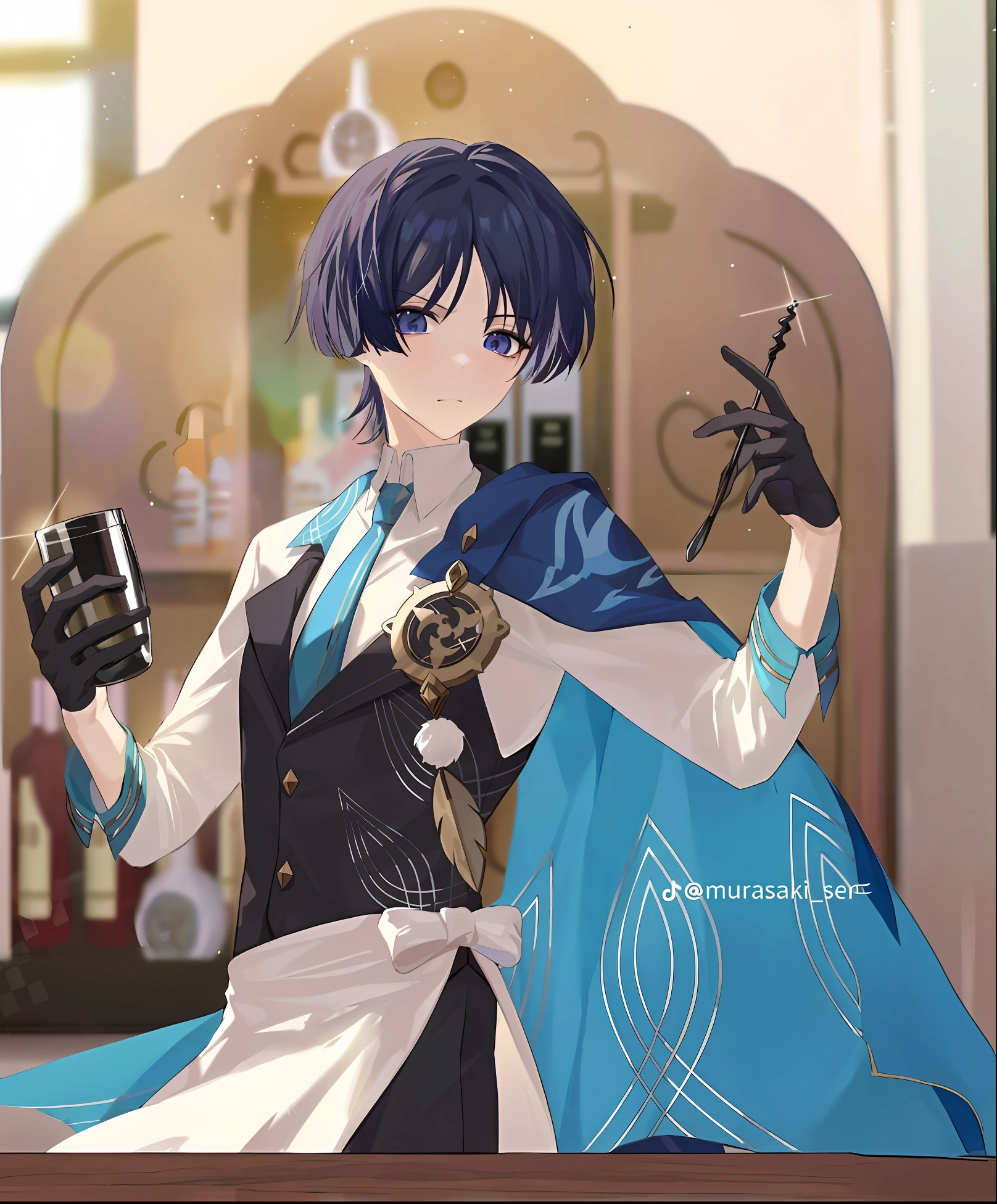 anime character with a blue cape holding a cell phone, ((wearing aristocrat robe)), keqing from genshin impact, beautiful androgynous prince, tall anime guy with blue eyes, male anime character, inspired by Okumura Masanobu, delicate androgynous prince, anime moe artstyle, handsome anime pose, as an anime character, young anime man