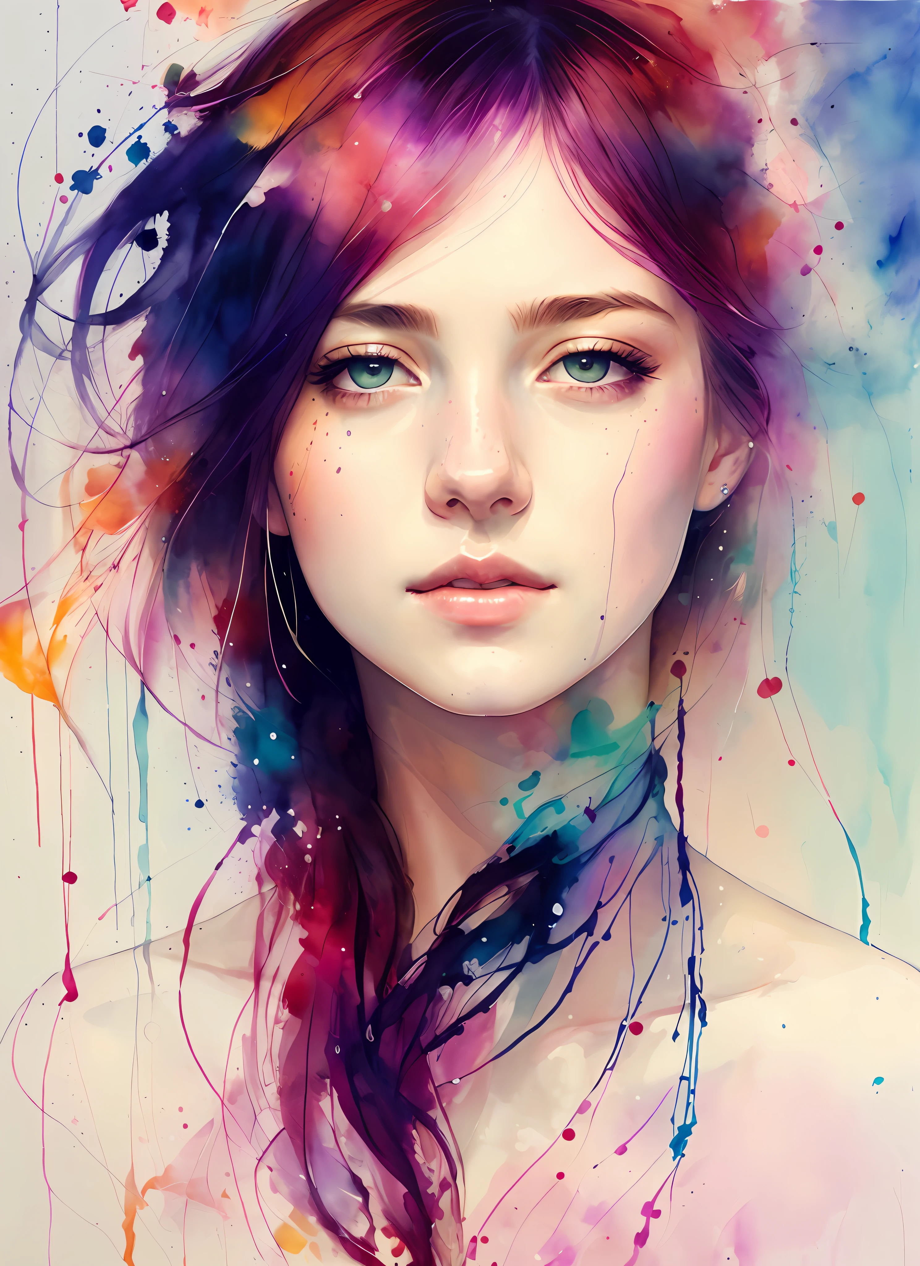 a painting by mse a woman by agnes cecile, luminous design, pastel colours, ink drips, autumn lights
