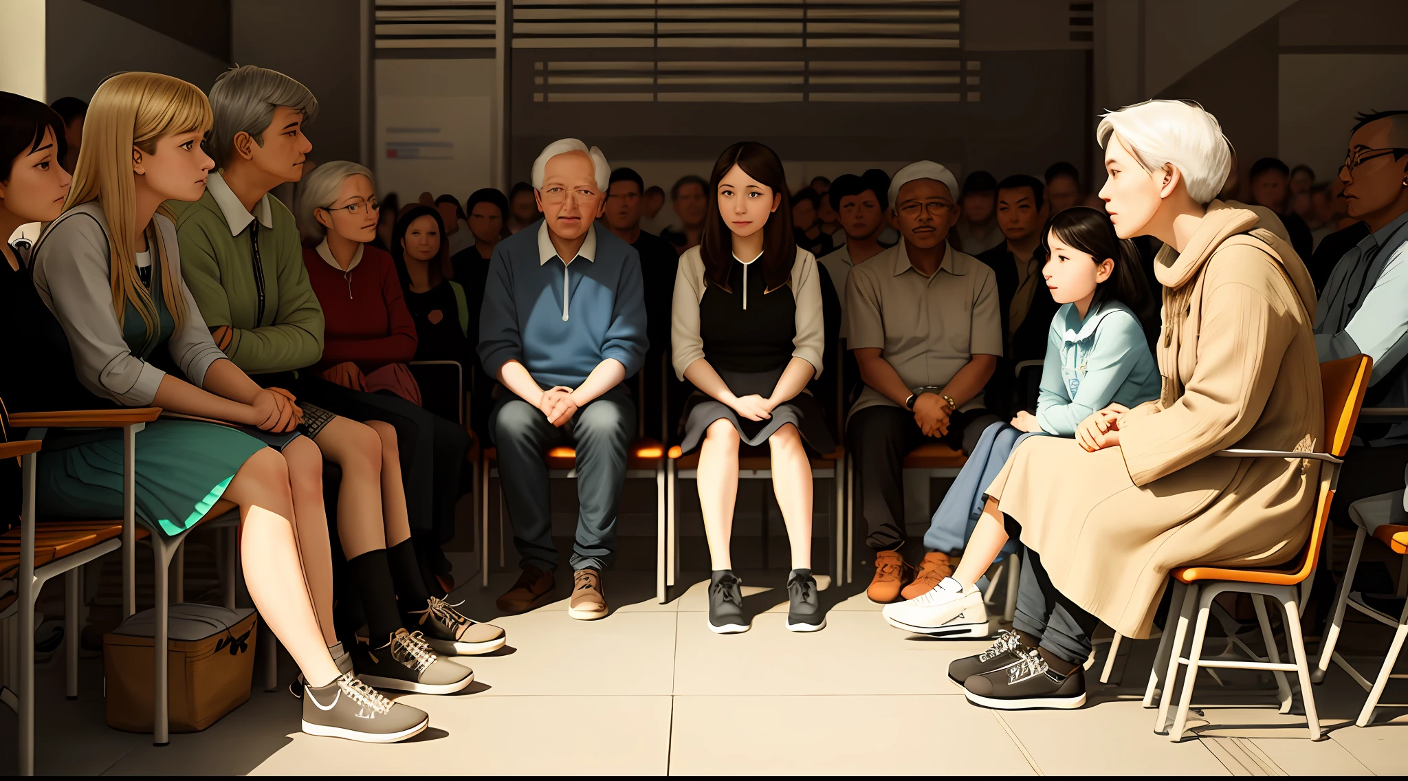 "People sitting down to listen to a story"