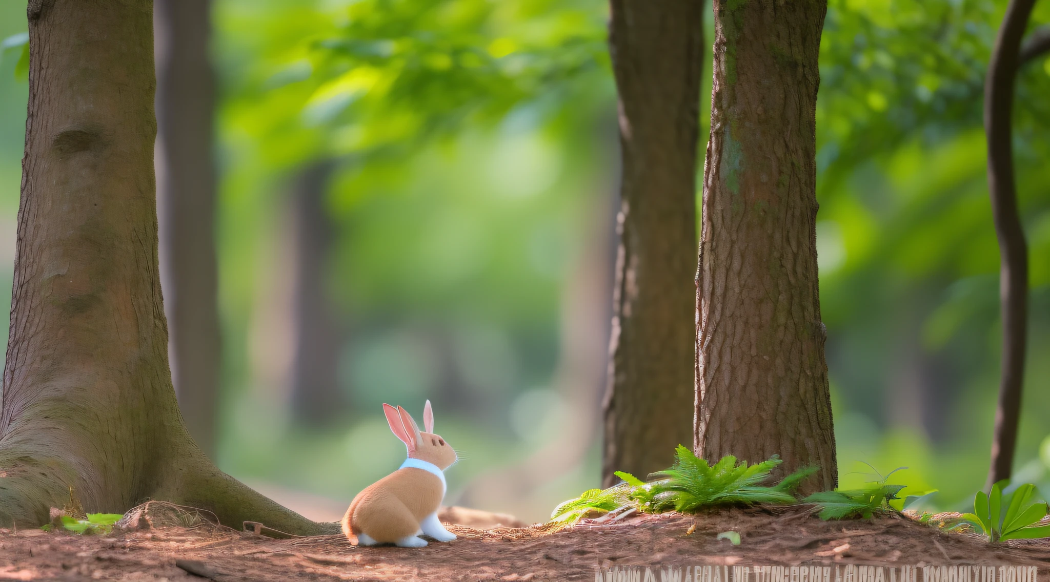 Rabbit playing and spotted something bright among the trees
