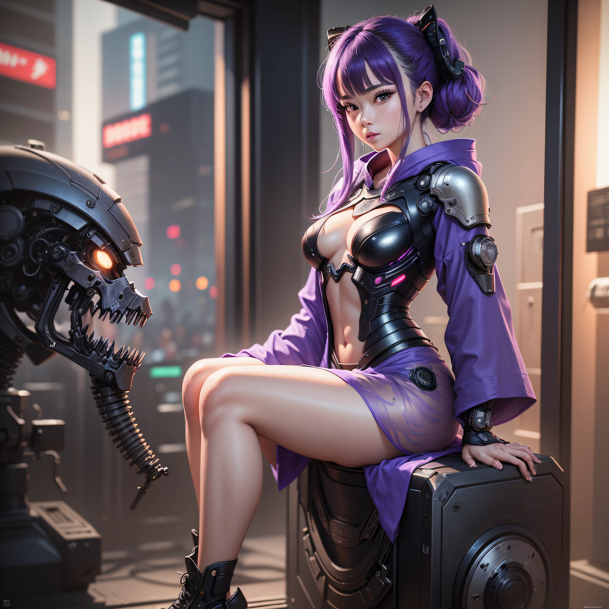 (8k, RAW photo, top quality, master pee), (realistic, photorealistic), very delicate and beautiful, very detailed, cool, cool, robotic, smart, full body, ren, cyborg, elegantly, beautiful background, octane rendering, HR giger style, professional lighting, photographer quality, full body, metallic, mirror, Professional lighting, photographer quality, absurdity, machine, mechanic, purple hoodie, knight, shot with Canon EOS r5, shot with Canon EOS R 5, mechanical yukata, (8k, RAW photo, highest quality, masterpiece), (realistic, photorealistic), 30 years old, bright hair color, very delicate and beautiful, very detailed, cool, cool, sexy woman, skin is exposedFemale genitalia are visible, stylish, cyberpunk, sexy yukata --auto --s2