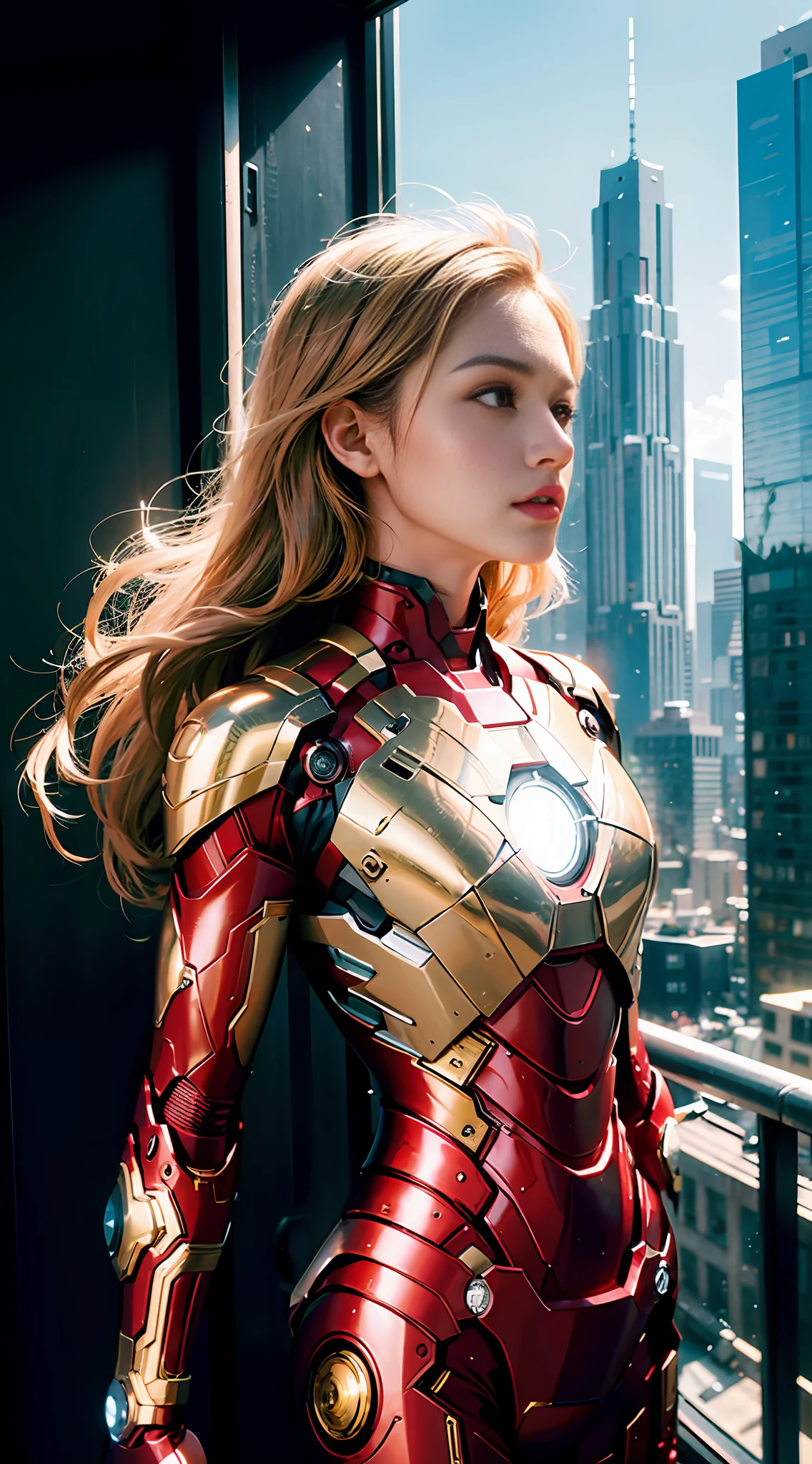 Iron Man's all-gold body armor, a stunning contrast between gold and shadow