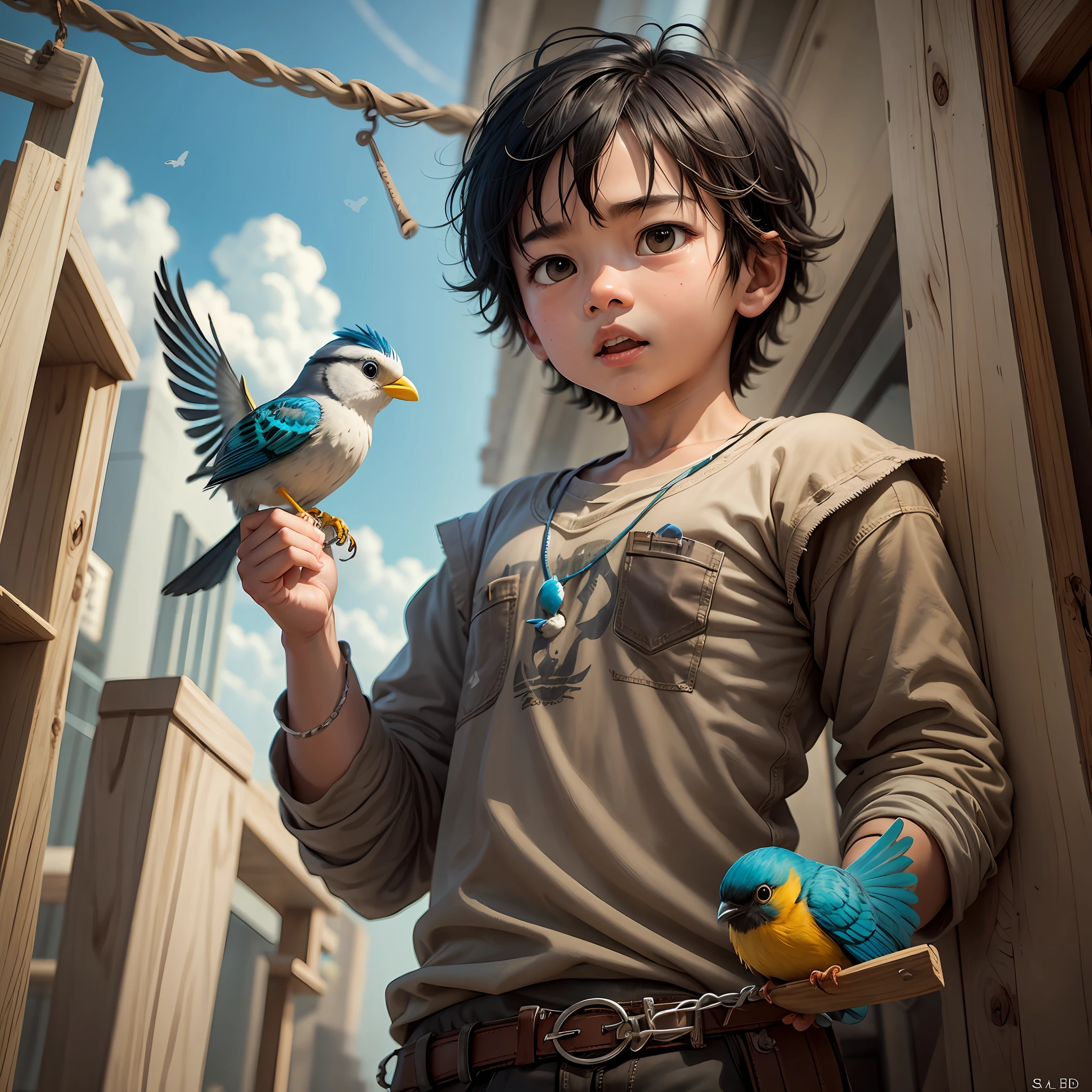 When Junior realized that the little bird had flown out of the cage, he panicked. --auto --s2