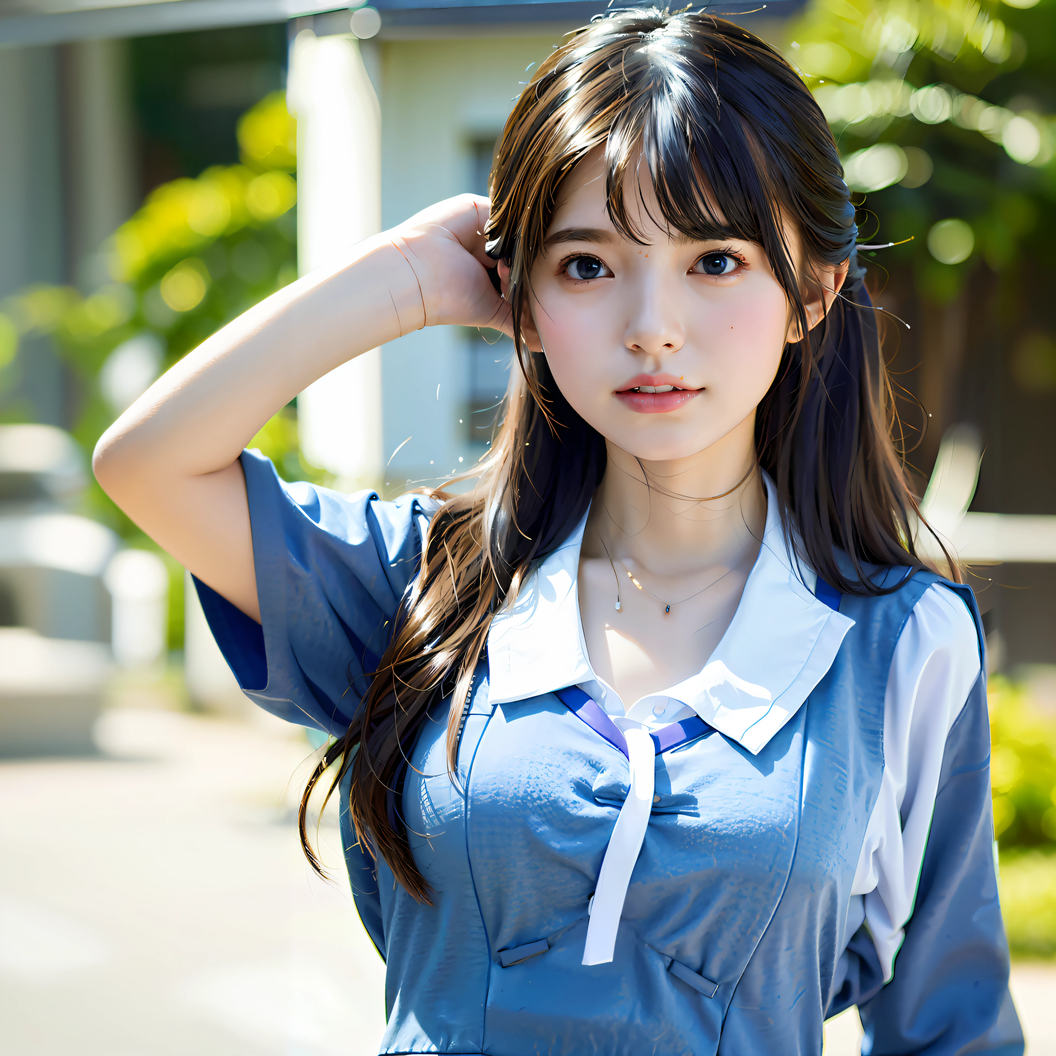 araffe asian woman in a blue shirt and white collared shirt, realistic young gravure idol, anime girl in real life, young pretty gravure idol, young gravure idol, beautiful japanese girls face, sakimichan, close up iwakura lain, young sensual gravure idol, anime girl cosplay, 奈良美智