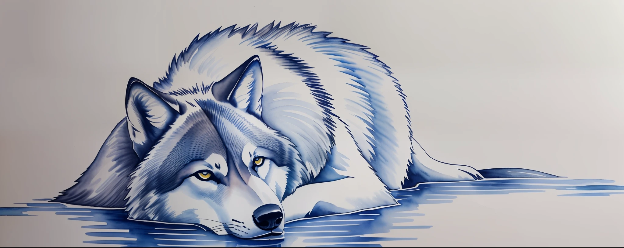 wolf style drawing watercolor, drawing, realistic, white background, moonlight, realistic reflections, natural details, 4k render --auto --s2