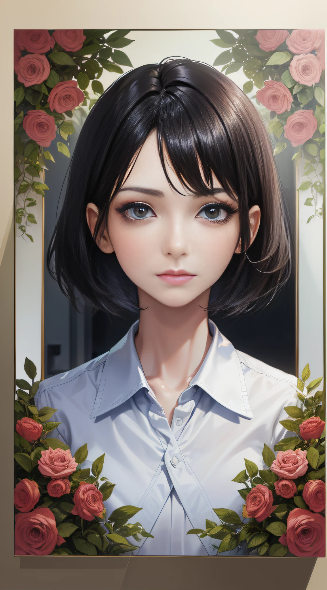 (slim body, highly detailed face, best quality: 1.2), a beautiful woman, woman looking sick, pale face, look at the viewer, (hospital clothes), (short hair, disheveled hair, black hair),