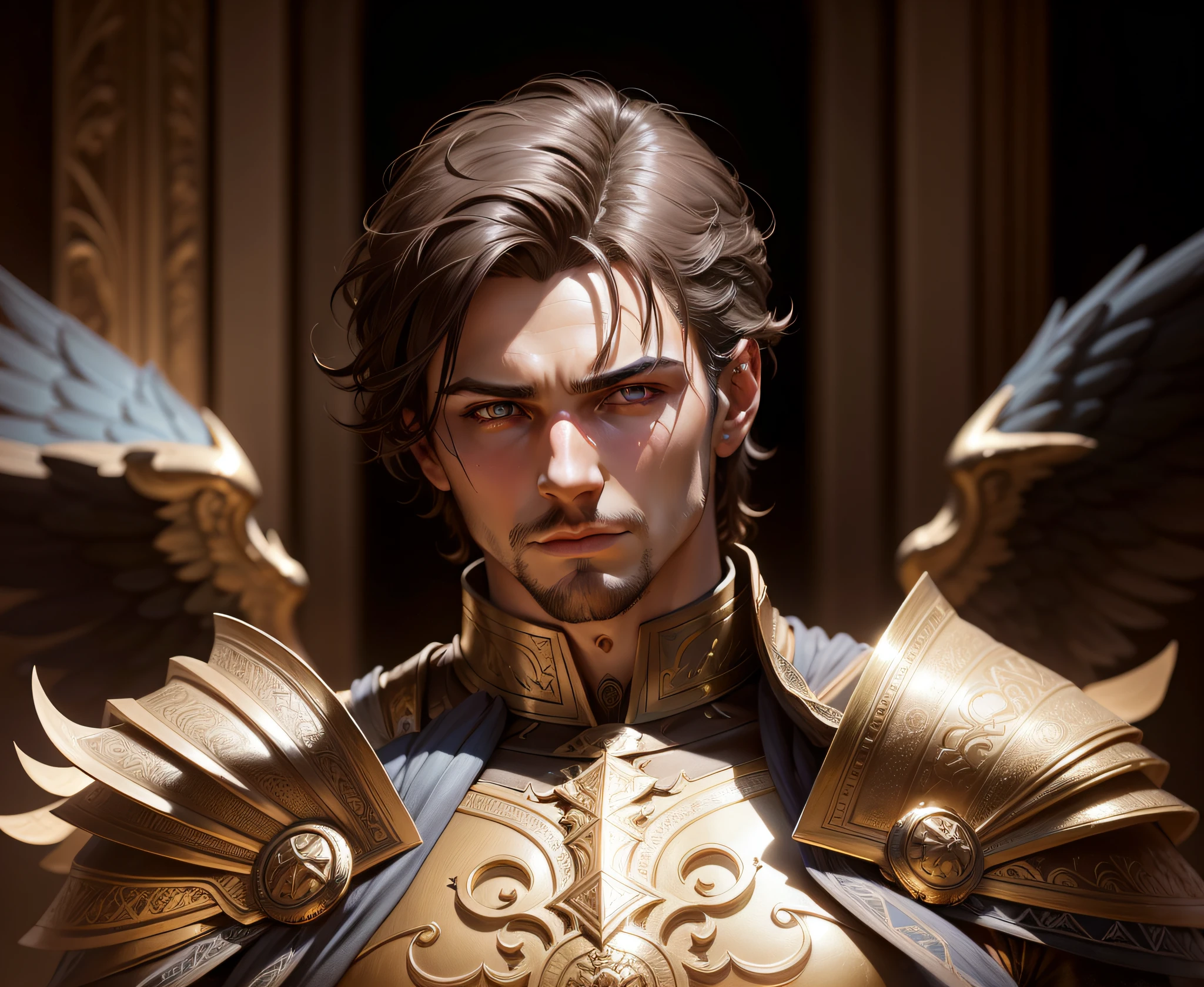 Up close portrait of a male angel, d & d, face, fantasy, intricate, elegant, highly detailed, digital painting, artstation, concept art, smooth, sharp focus, illustration, art by artgerm and greg rutkowski and alphonse mucha --auto --s2