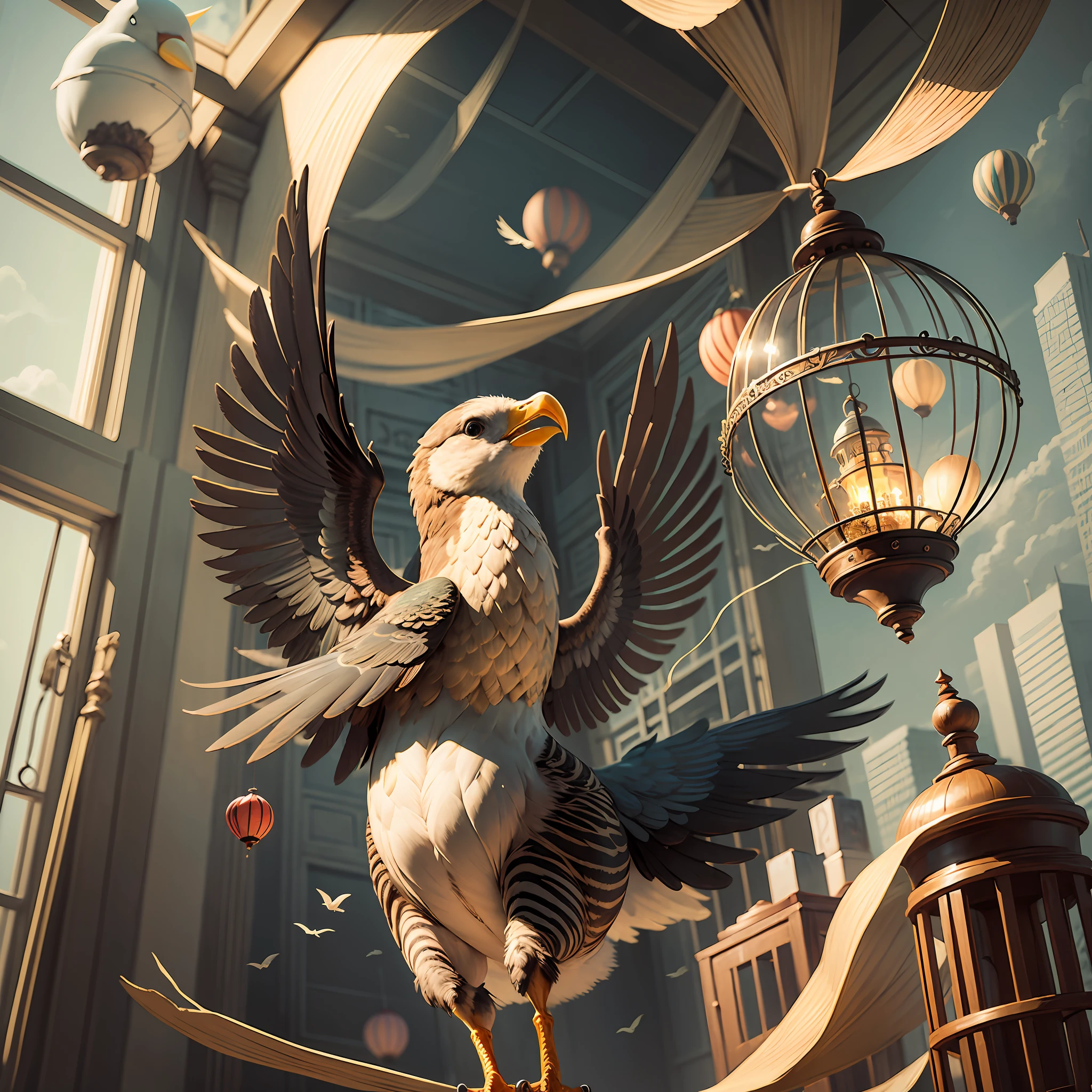 He said the bird had run away with the cage and all, carrying it through the air like an air balloon. --auto --s2