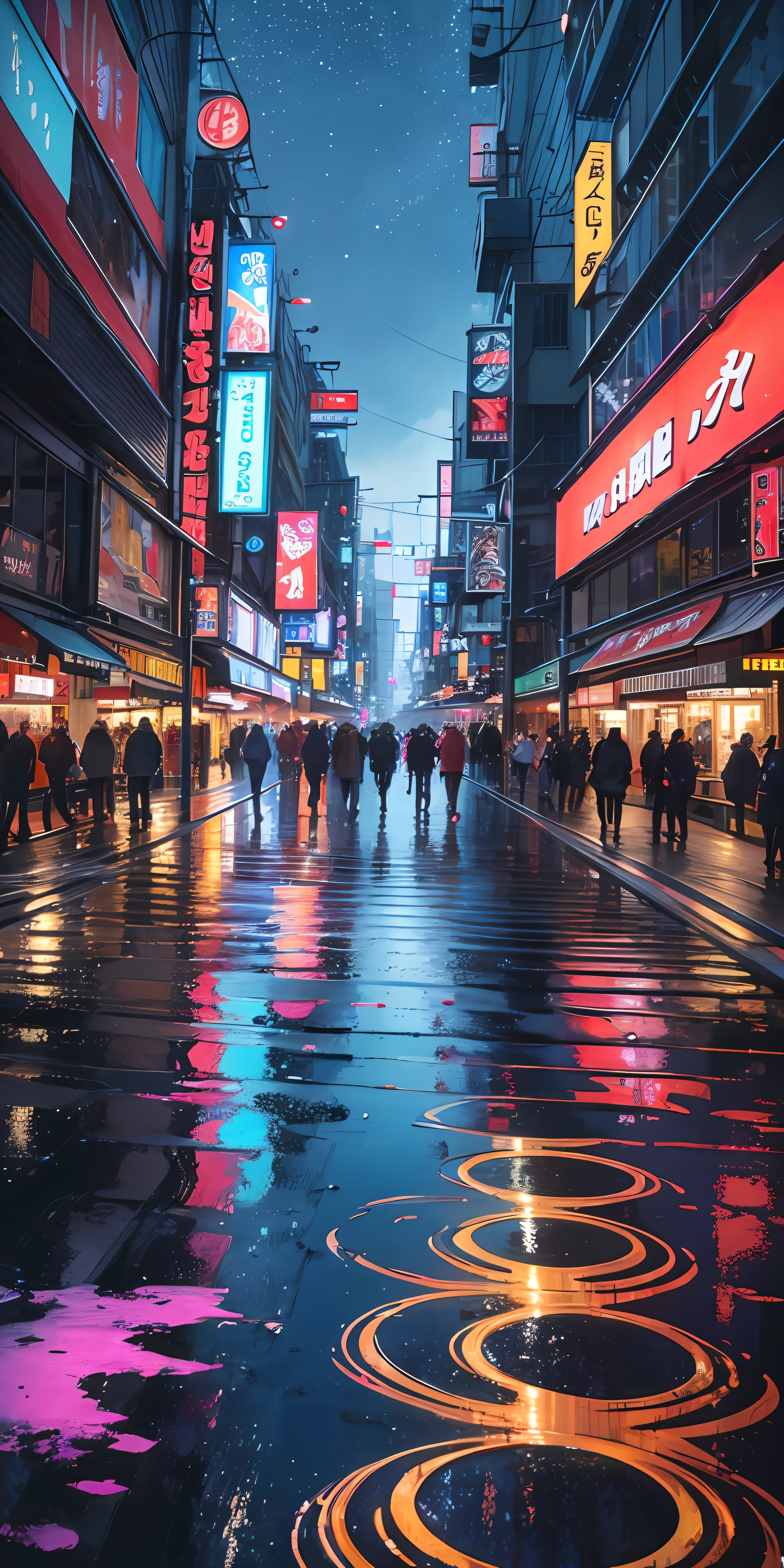 ((best quality)), ((masterpiece)), ((ultra realistic)), ((night time)), majestically detailed soft oil painting by jim lee, beautiful neon cyberpunk Tokyo, reflections, raining, crowded scifi city street, futuristic cars, night time, metallic, neon edge lighting, people, umbrellas, professional, skyscrapers, deep shadows, masterpiece, realistic, roughness, ultra realistic, photographed on a Canon EOS R5, 50mm lens, F/2.8, HDR, 8k resolution, highres, high detail, sharp focus, smooth, roughness, real life, photorealism, photography, 8k uhd,