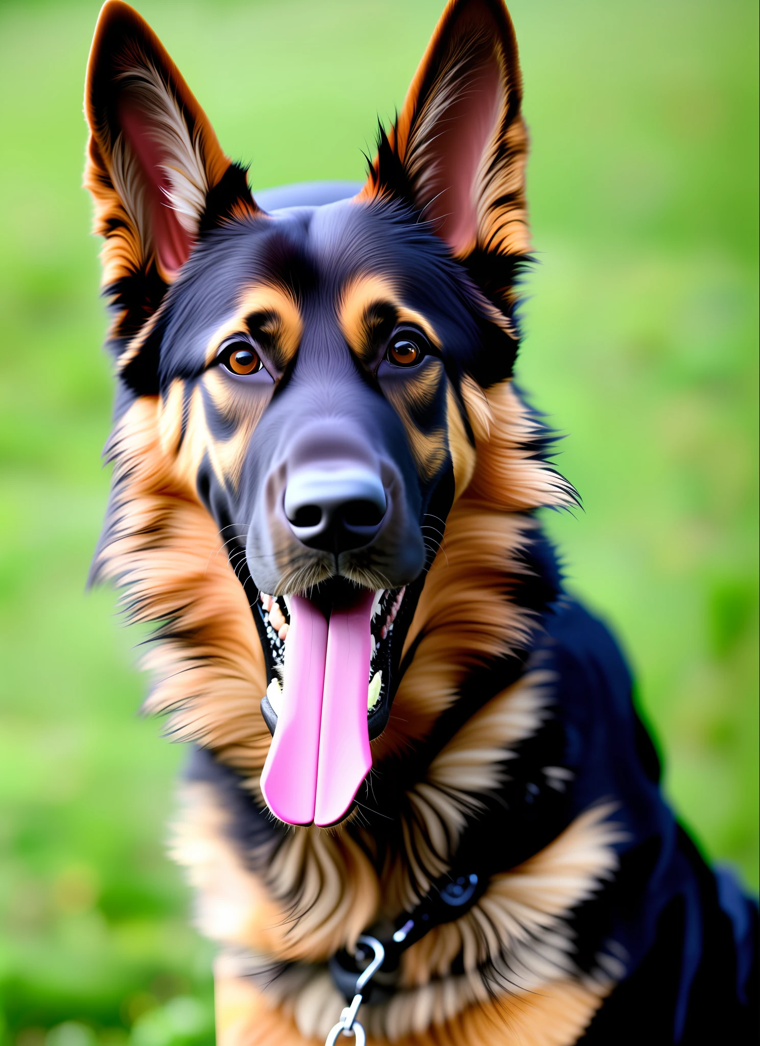 Dog, realistic, German shepherd, ultra realistic, soccer field, reddish dog.