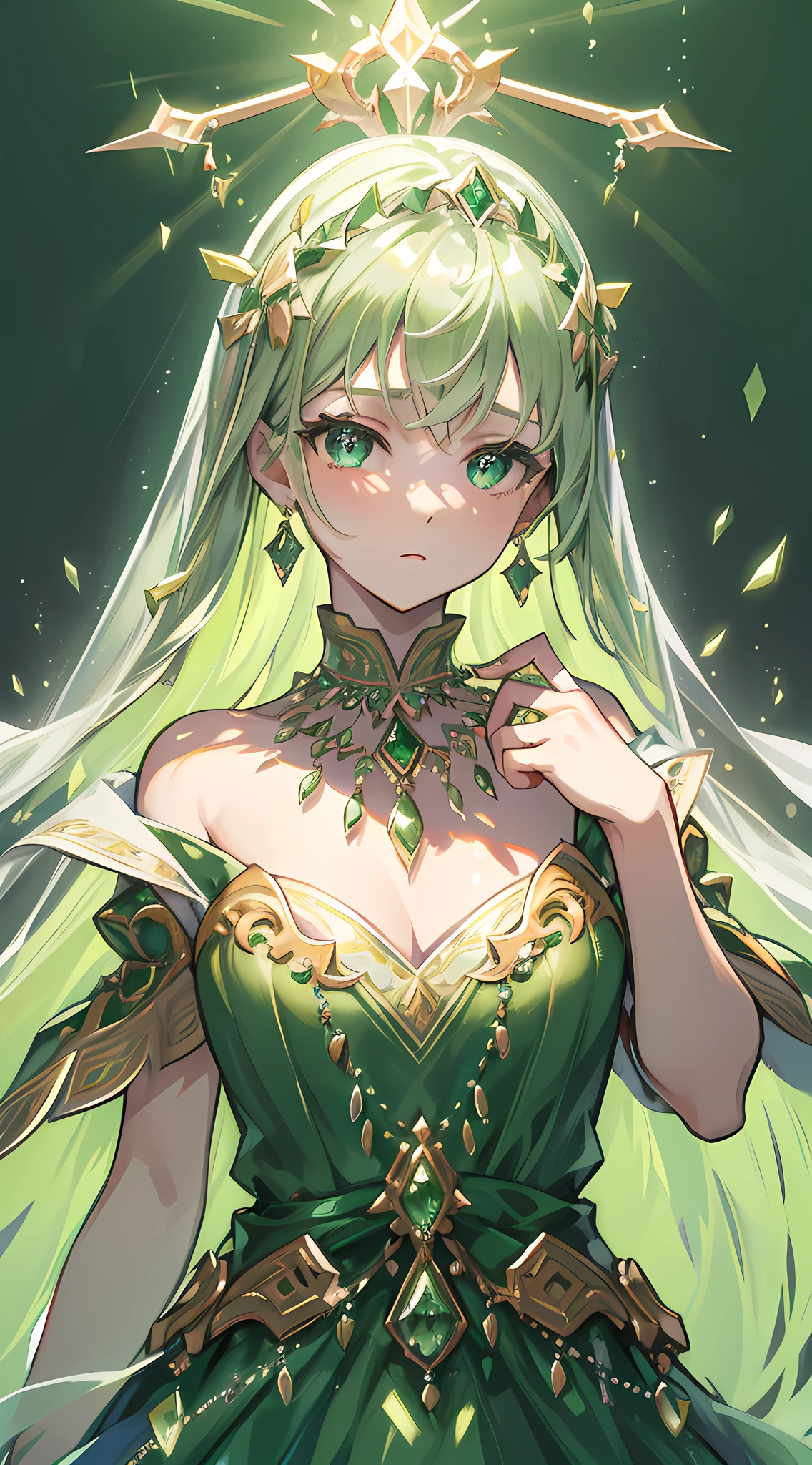 A woman in a green dress with a star on her head - SeaArt AI