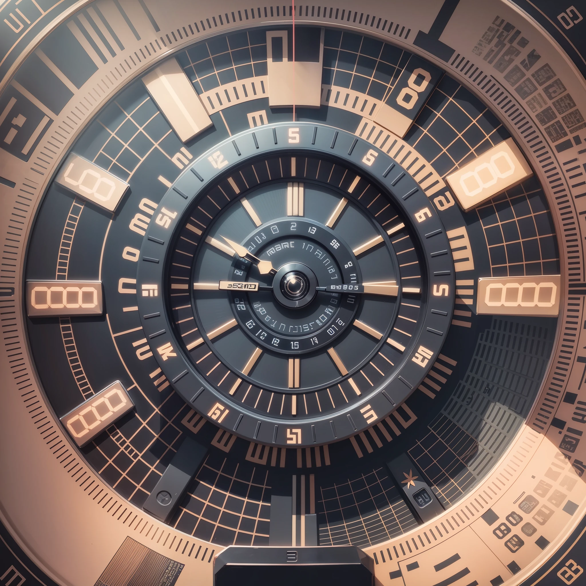 Watch face with a bang and numbers on the face, Handsless watch face, clock, infinite space clock background --auto --s2