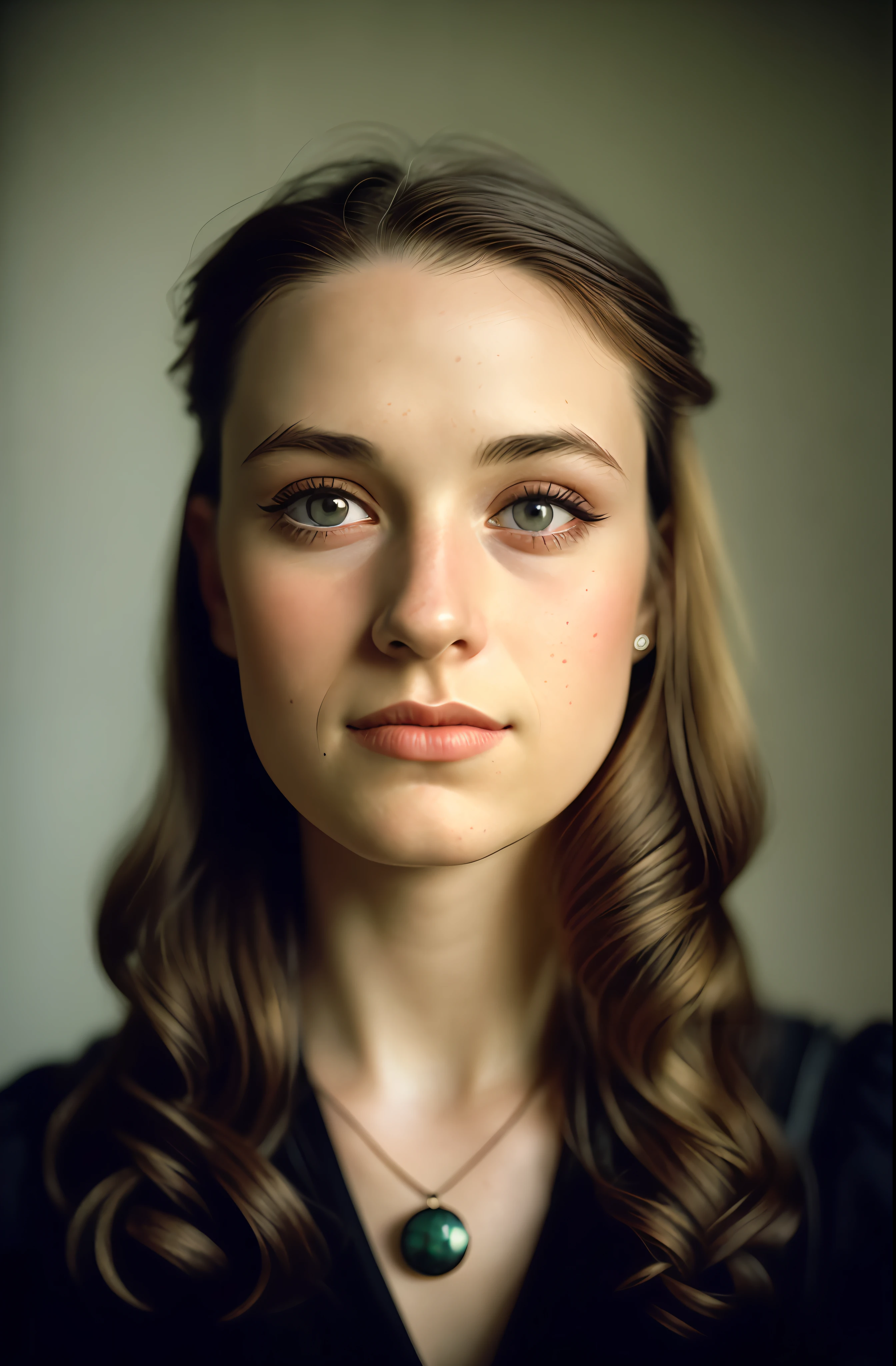 (close-up, editorial photograph of a 20 yo woman from the 1940's), (highly detailed face:1.4) (smile:0.7) (background inside dark, moody, private study:1.3) POV, by lee jeffries, nikon d850, film stock photograph ,4 kodak portra 400 ,camera f1.6 lens ,rich colors ,hyper realistic ,lifelike texture, dramatic lighting , cinestill 800,