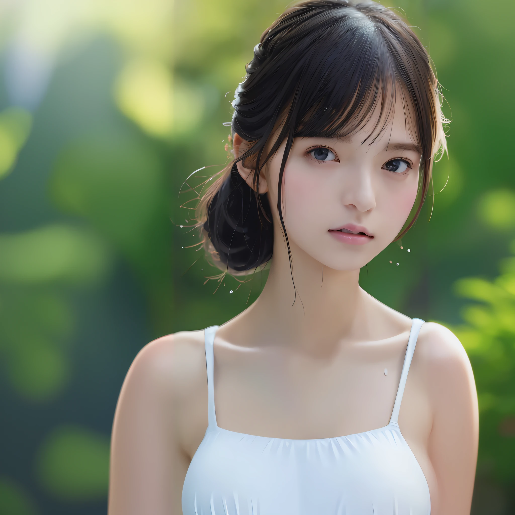 a close up of a woman in a white top posing for a picture, kawaii realistic portrait, artwork in the style of guweiz, realistic. cheng yi, realistic cute girl painting, smooth anime cg art, realistic anime 3 d style, [ 4 k digital art ]!!, made with anime painter studio, beautiful anime portrait, anime realism style