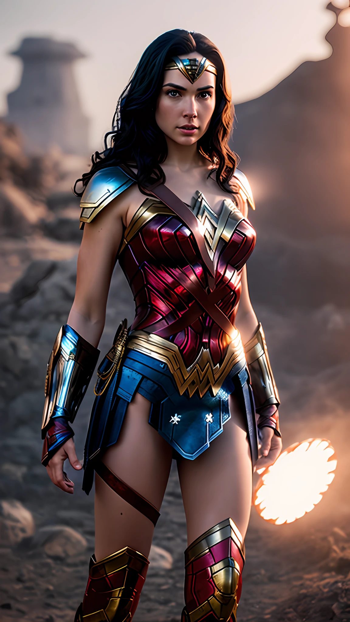 wonder woman, red and blue armor, photography, soft lighting, soft details, octane, artstation trending, ultra high detail, ultra realistic, cinematic,16k