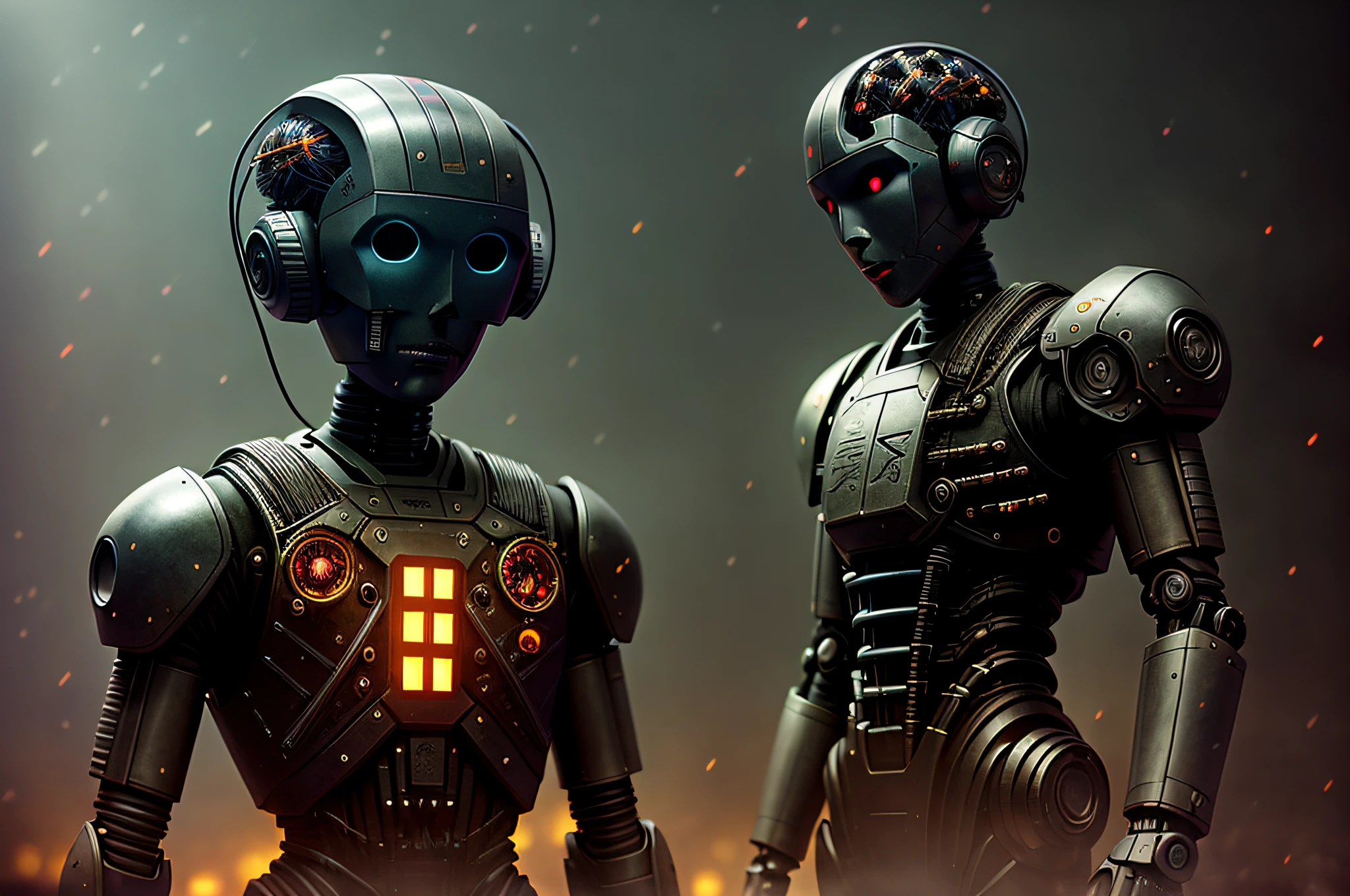 black dummy without a face, ((((with mechanical brains in head)))), warrior, weapon, cybernetics, many oil and electric hoses, apocalypse after war atmosphere in the background, many colorful lights on the background,
(closeup:0.08), epic realistic, epic pose, bokeh 4k textures, faded, neutral colors, muted colors, dimmed colors, film grainy, lut, technicolor, low contrast, ((((HDR++)))), ((((muted colors)))), ((((cinematic look)))), soothing tones, insane details, intricate details, intricate scene, artstation, hyperdetailed, cinematic shot, adobe lightroom, photolab, warm lights, dramatic light, vignette, complex background, dim colors, exposure blend, slate gray atmosphere, (vsco:0.3)