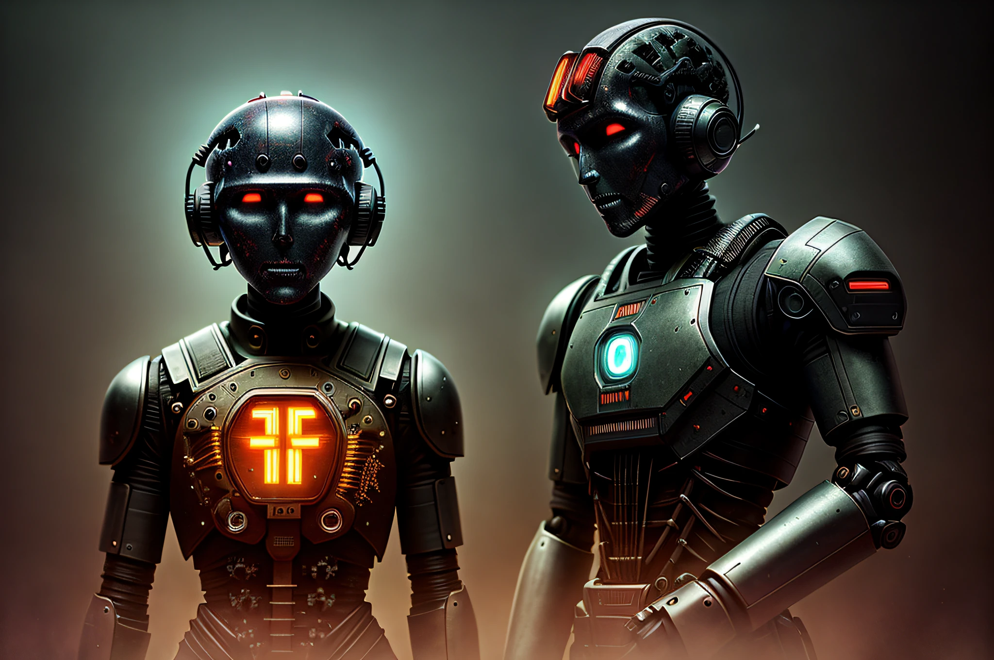 black dummy without a face, ((((with mechanical brains in head)))), warrior, weapon, cybernetics, many oil and electric hoses, apocalypse after war atmosphere in the background, many colorful lights on the background,
(closeup:0.08), epic realistic, epic pose, bokeh 4k textures, faded, neutral colors, muted colors, dimmed colors, film grainy, lut, technicolor, low contrast, ((((HDR++)))), ((((muted colors)))), ((((cinematic look)))), soothing tones, insane details, intricate details, intricate scene, artstation, hyperdetailed, cinematic shot, adobe lightroom, photolab, warm lights, dramatic light, vignette, complex background, dim colors, exposure blend, slate gray atmosphere, (vsco:0.3)